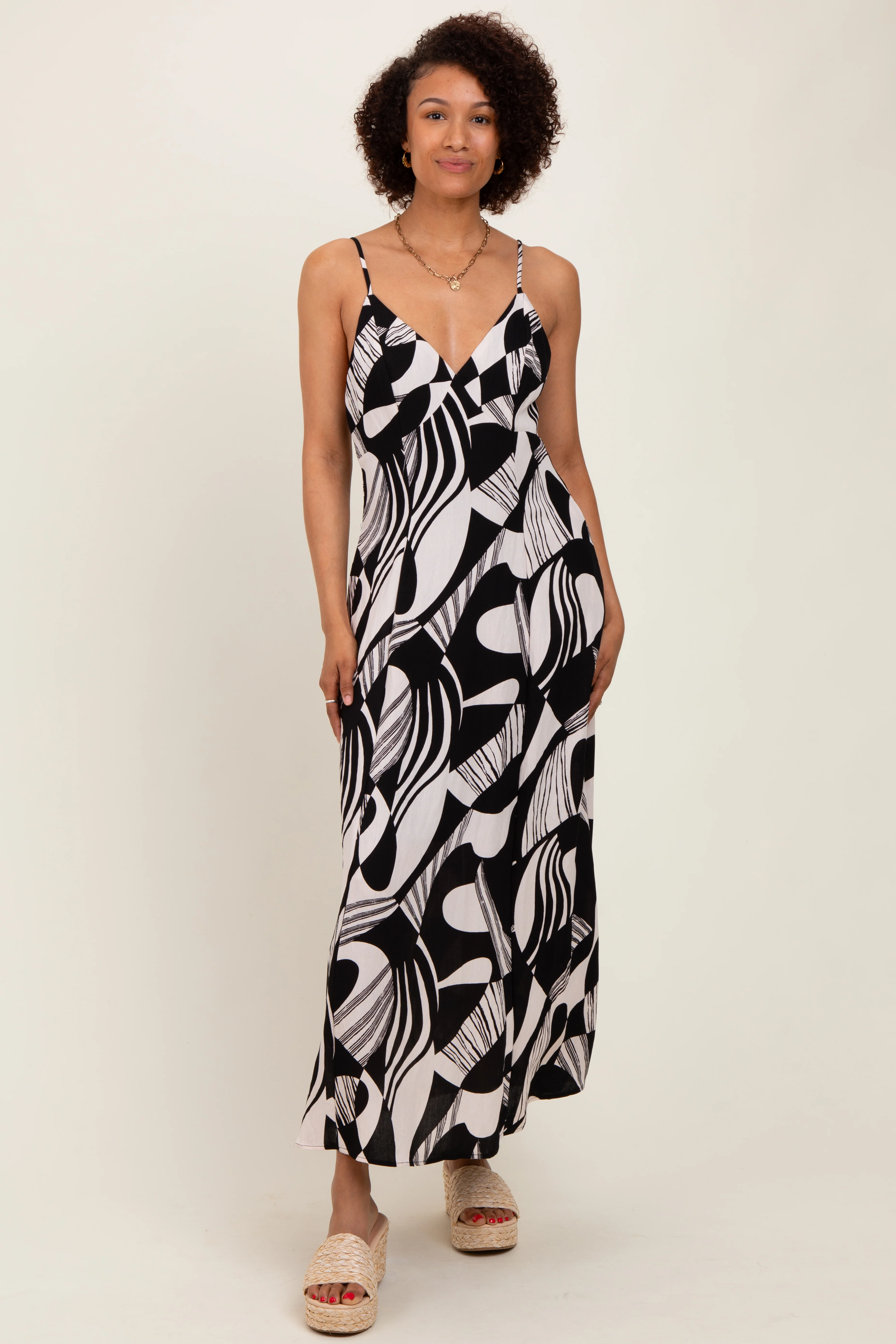 Black Geometric Print Sleeveless Maxi Dress - Image 2