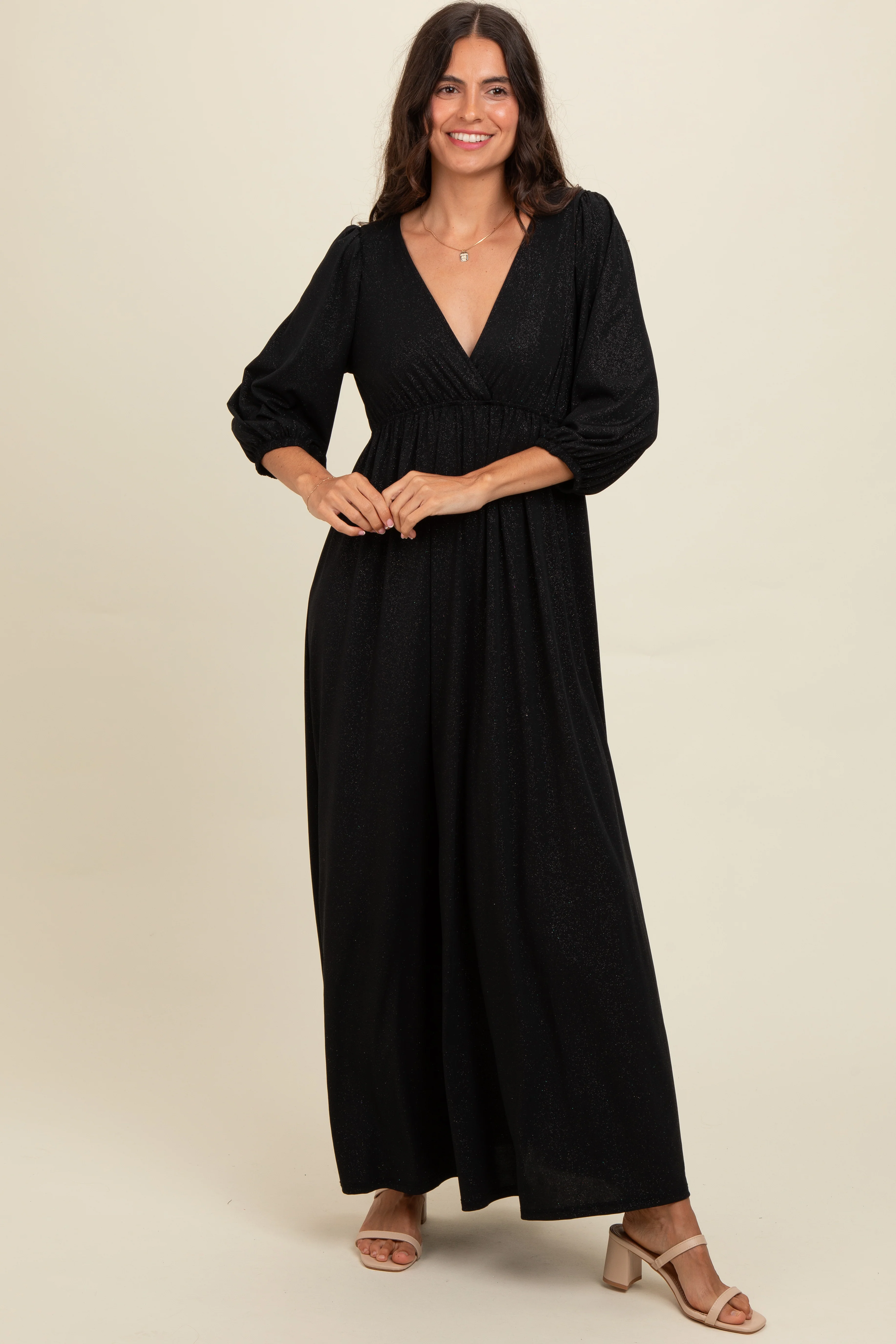 Black Glitter V-Neck Maternity Maxi Dress - Image 4