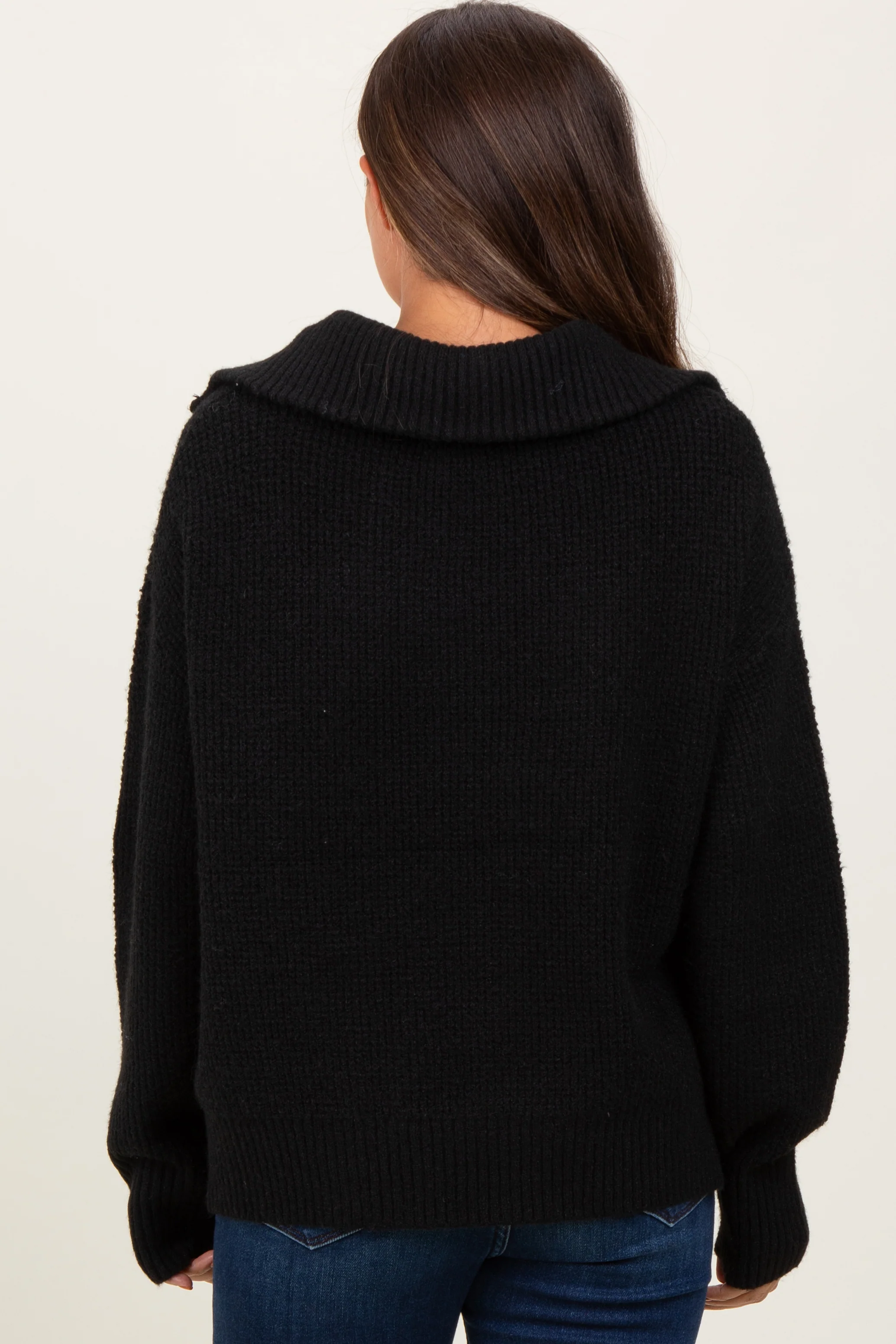 Black Half Zip Maternity Pullover Sweater - Image 4