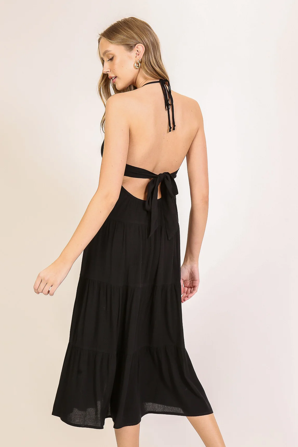 Black Halter Cutout Midi Dress - Image 5
