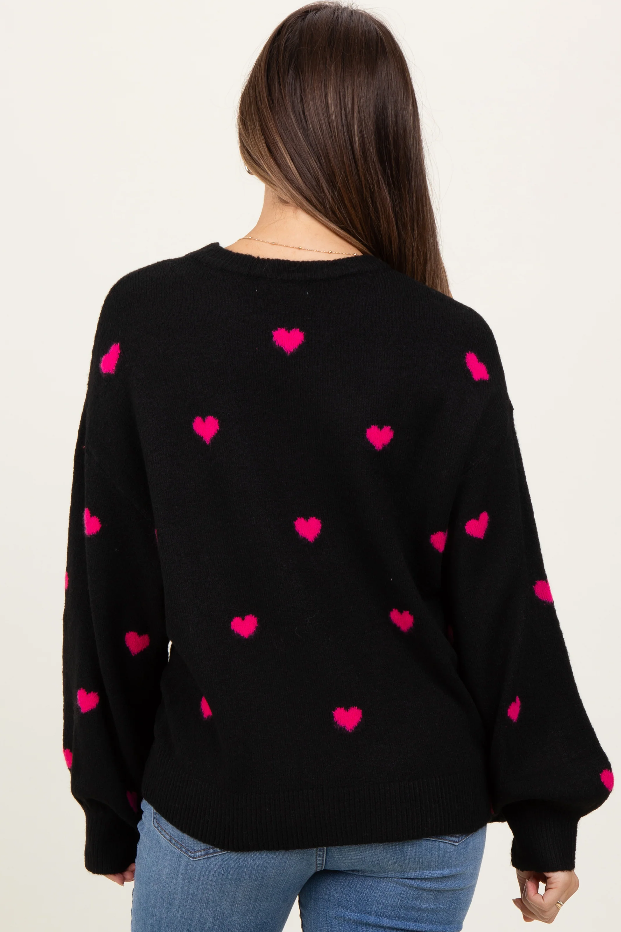 Black Heart Print Oversized Maternity Sweater - Image 4