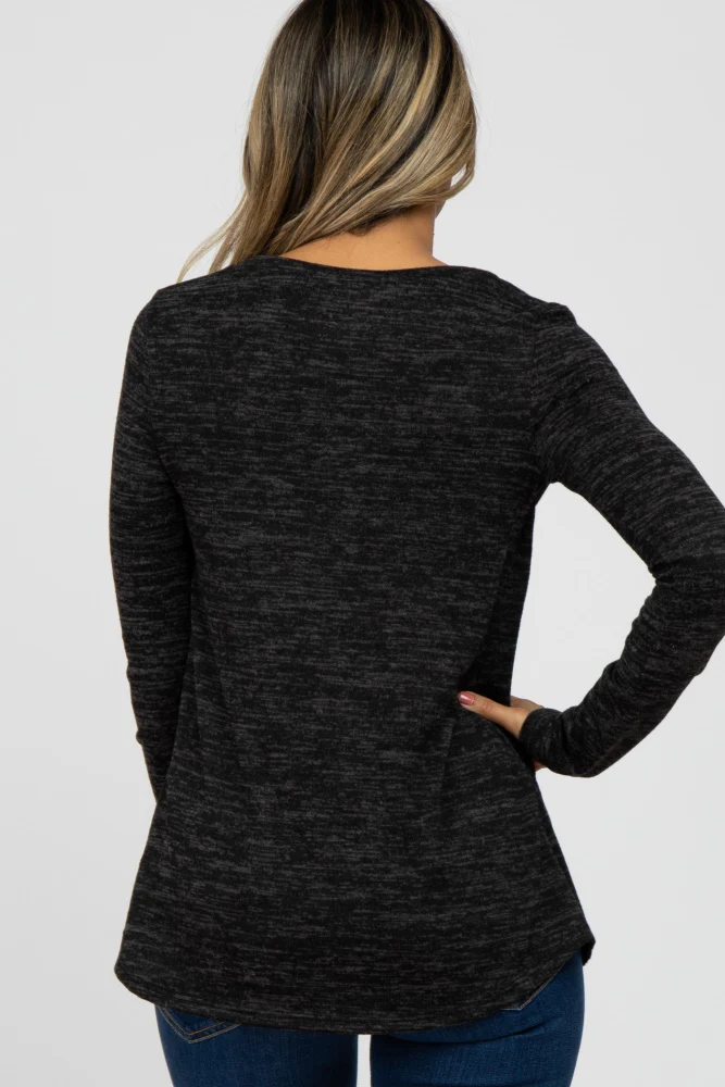Black Heather Knit Layered Front Nursing Top - Image 3