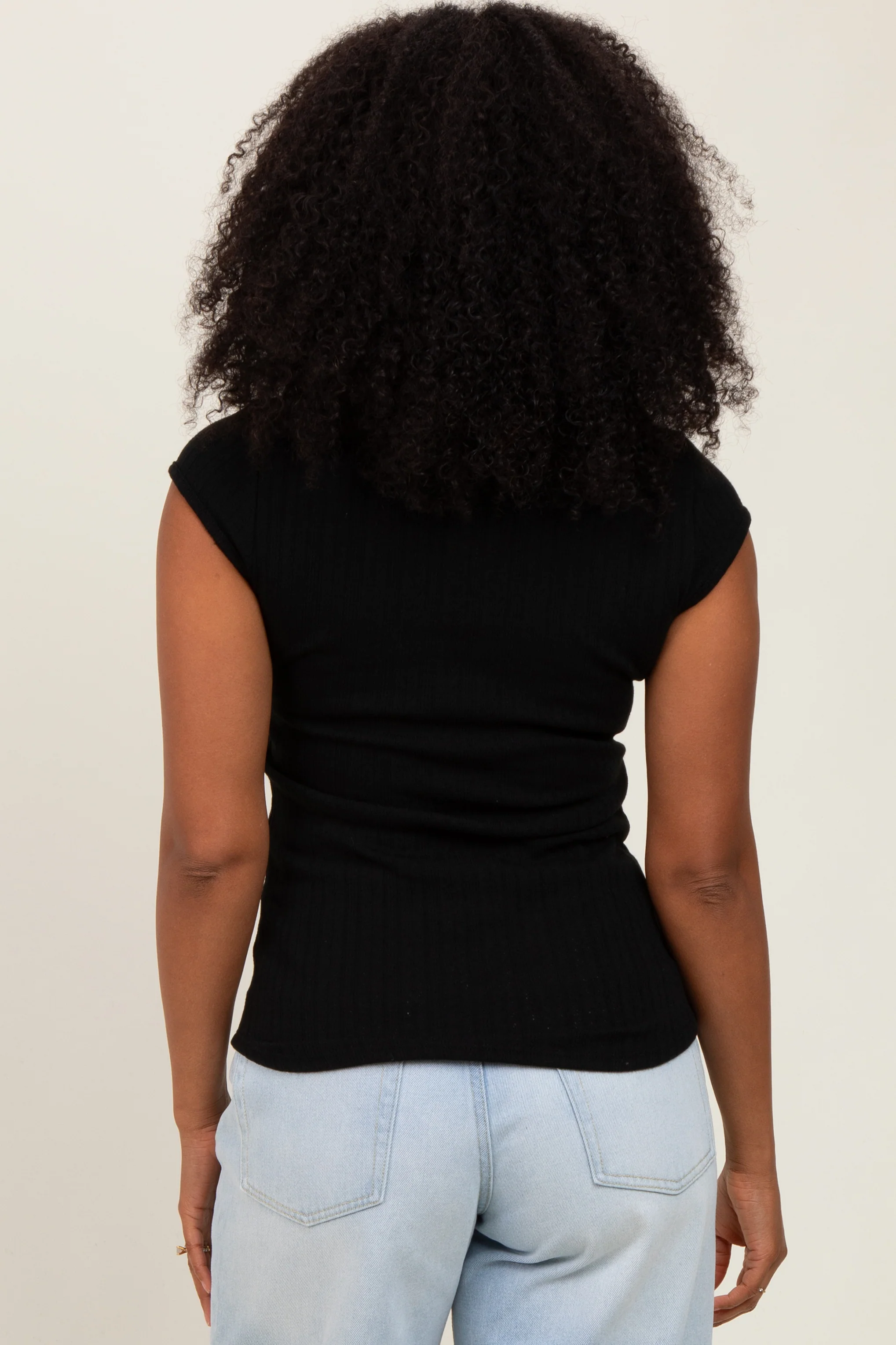 Black Jacquard Button Front Short Sleeve Top - Image 4