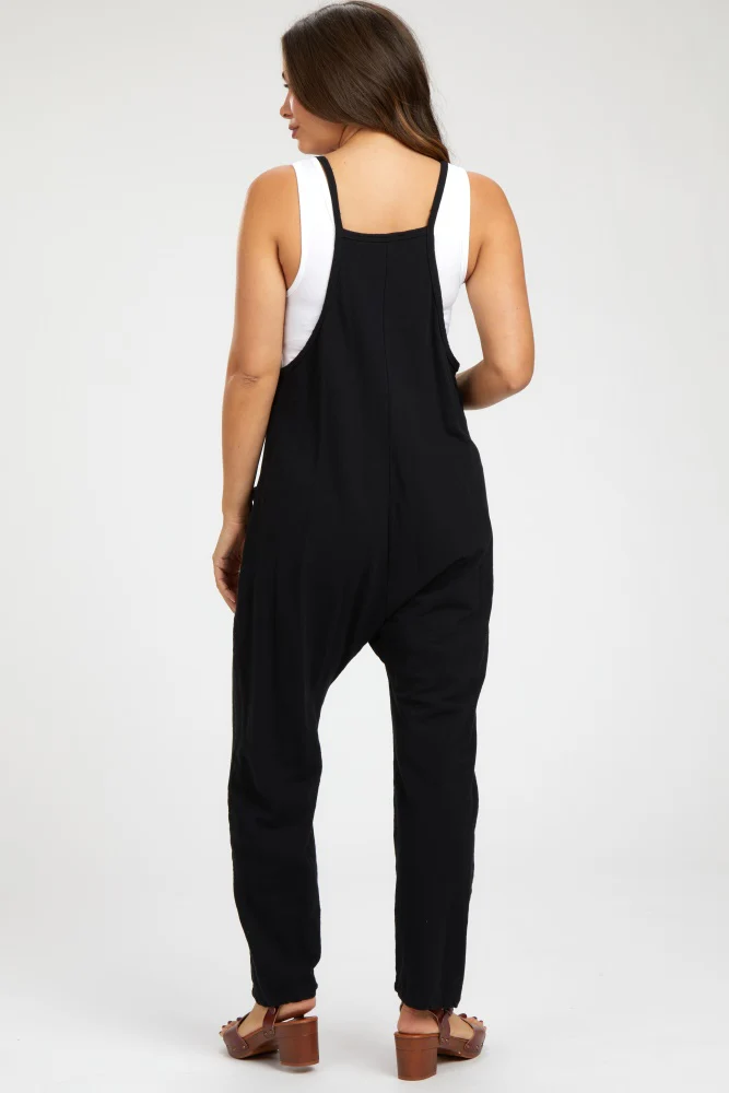 Black Knit Front Pocket Maternity Overall - Image 4