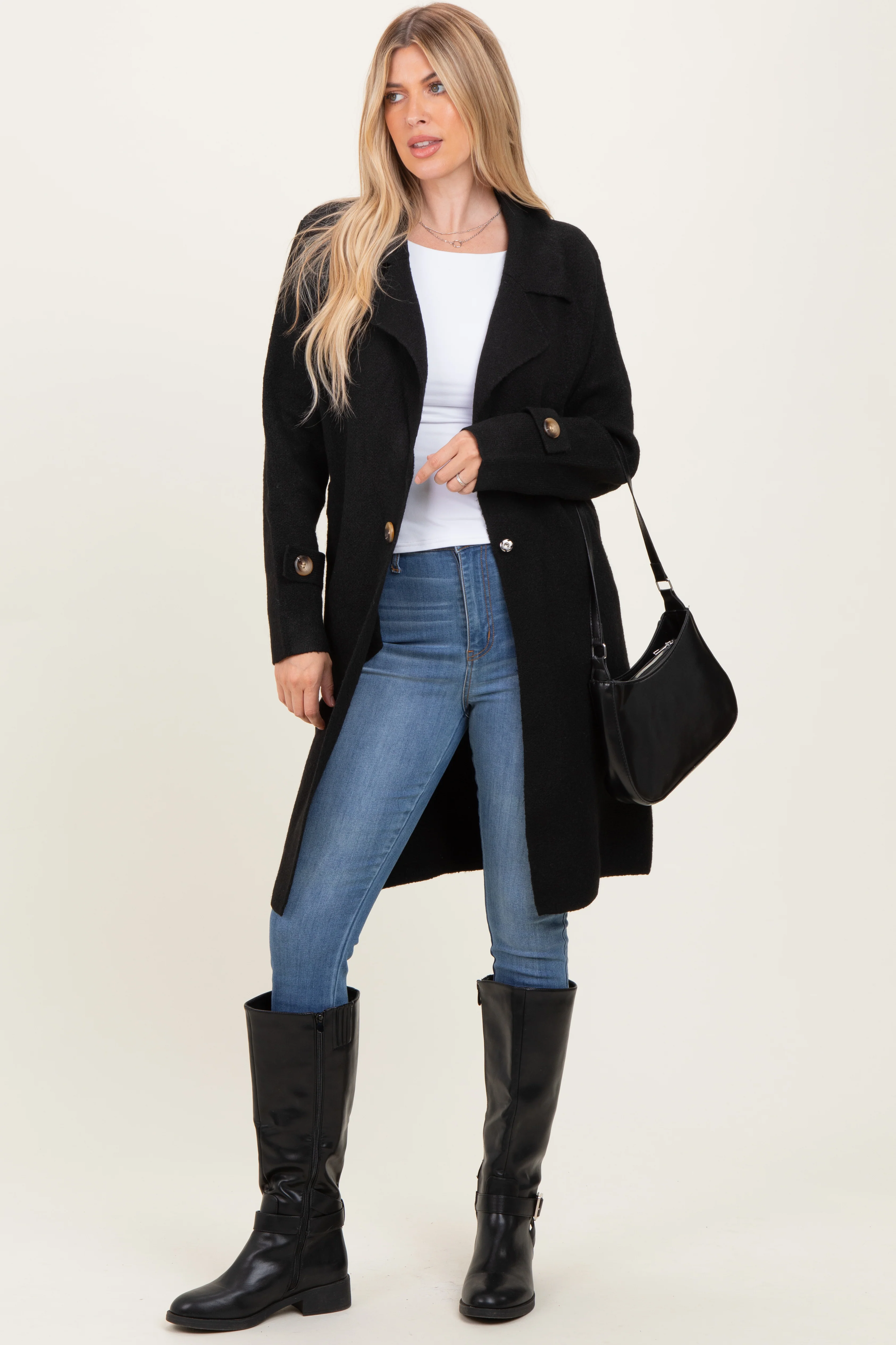 Black Knit Long Sweater Coat - Image 3