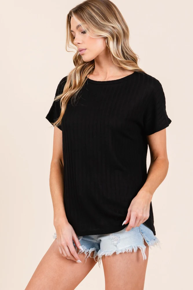 Black Knit Short Sleeve Top - Image 3