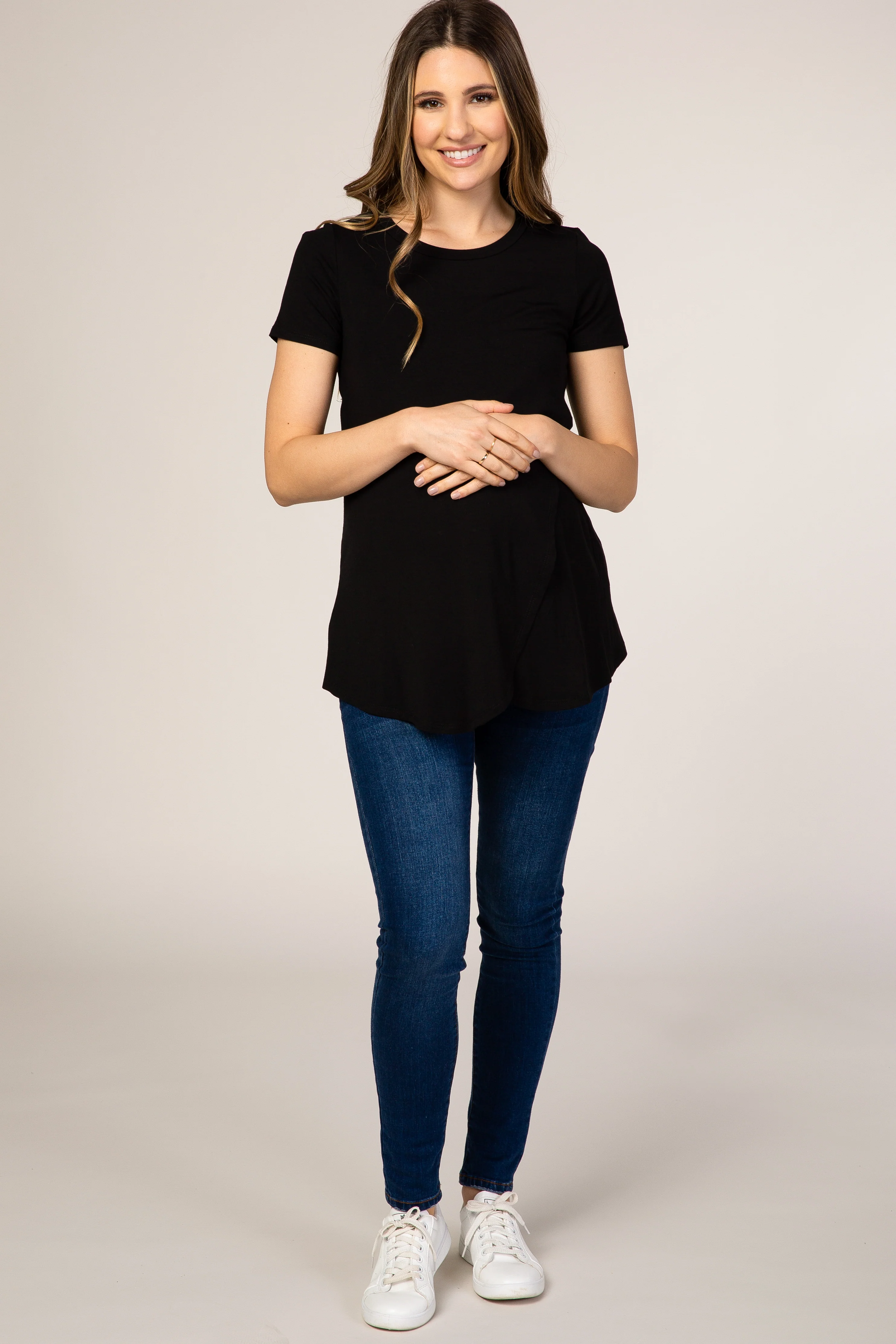 Black Layered Wrap Front Maternity Nursing Top - Image 4