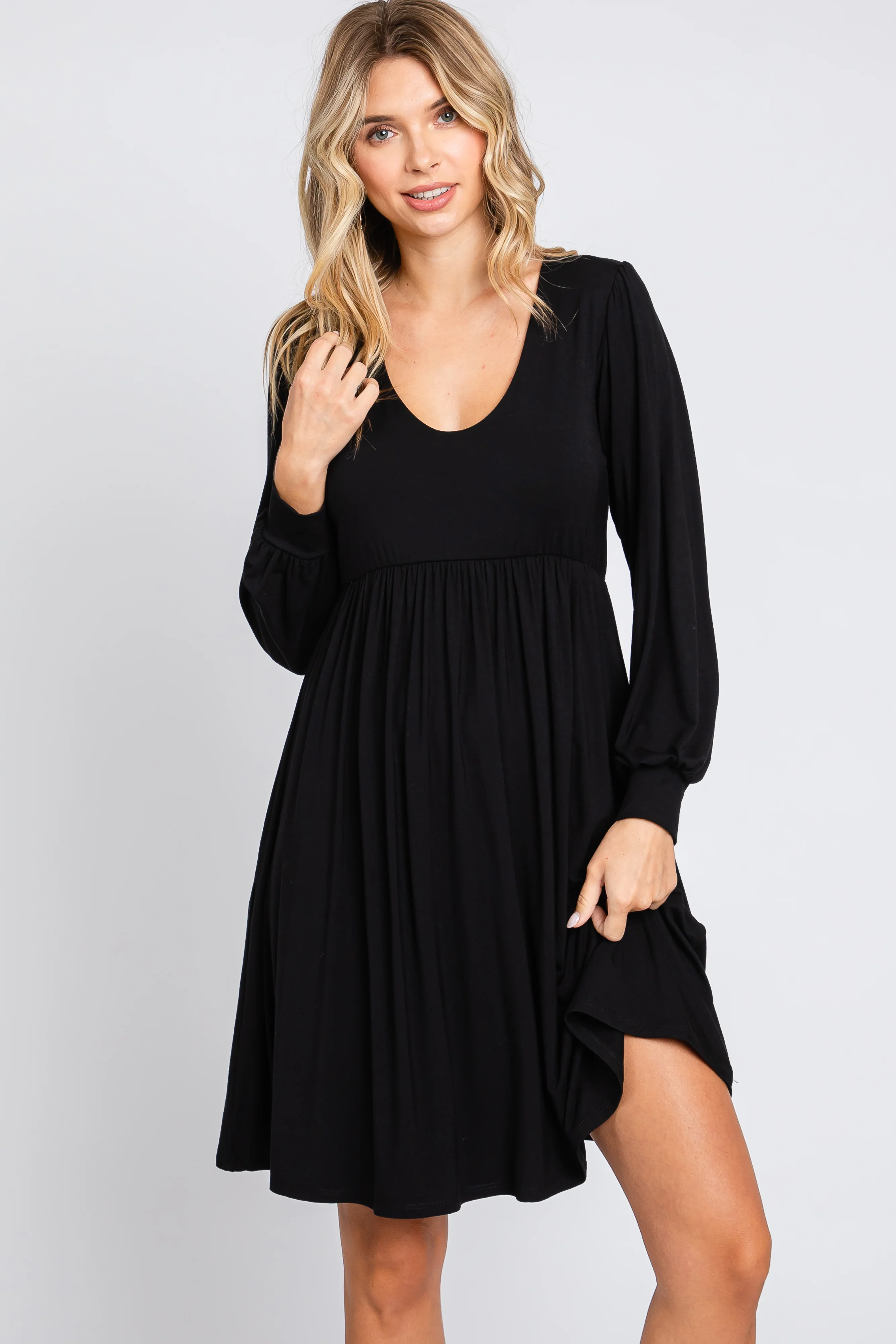 Black Long Puff Sleeve Maternity Dress - Image 7