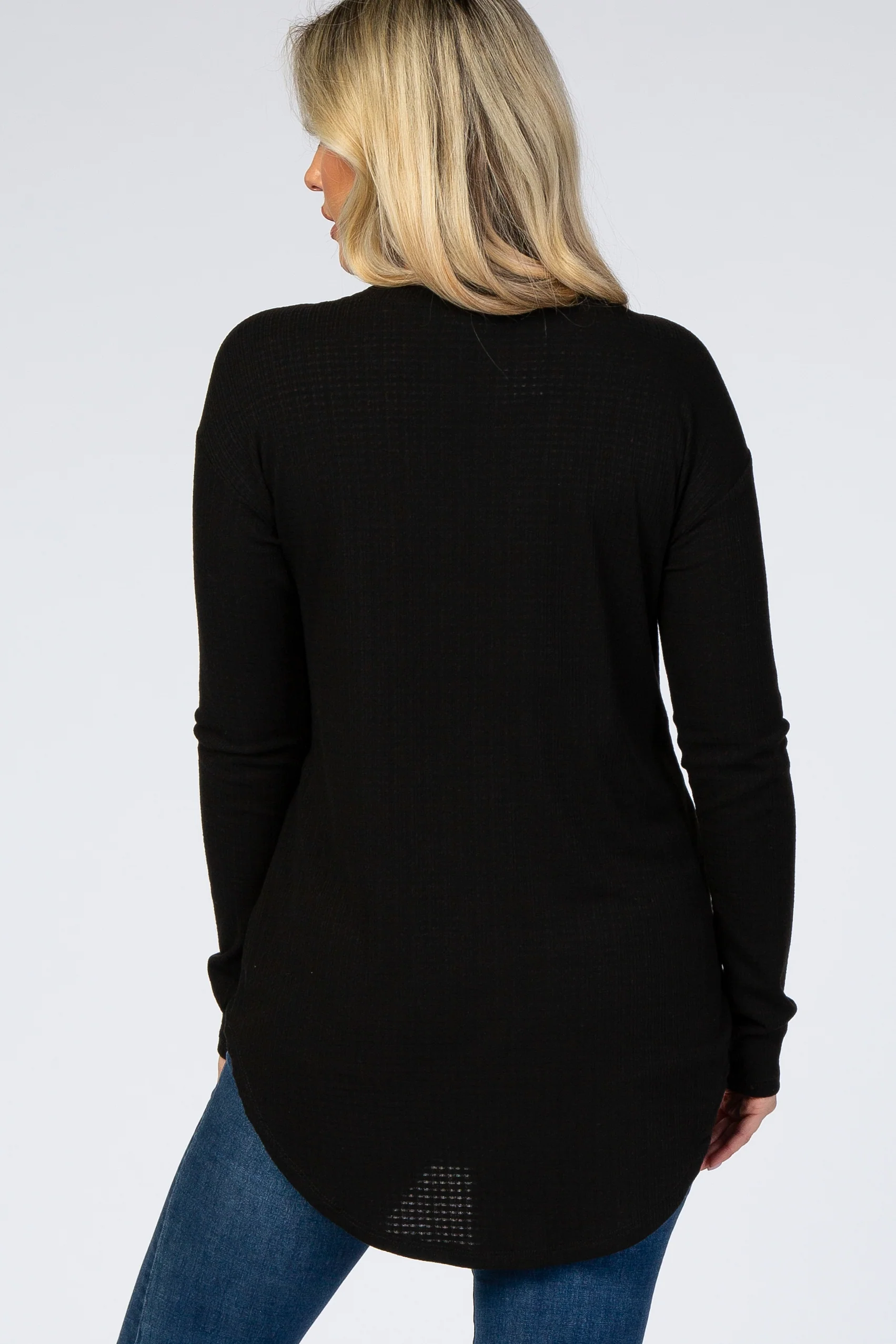 Black Long Sleeve Round Hem Textured Maternity Top - Image 3