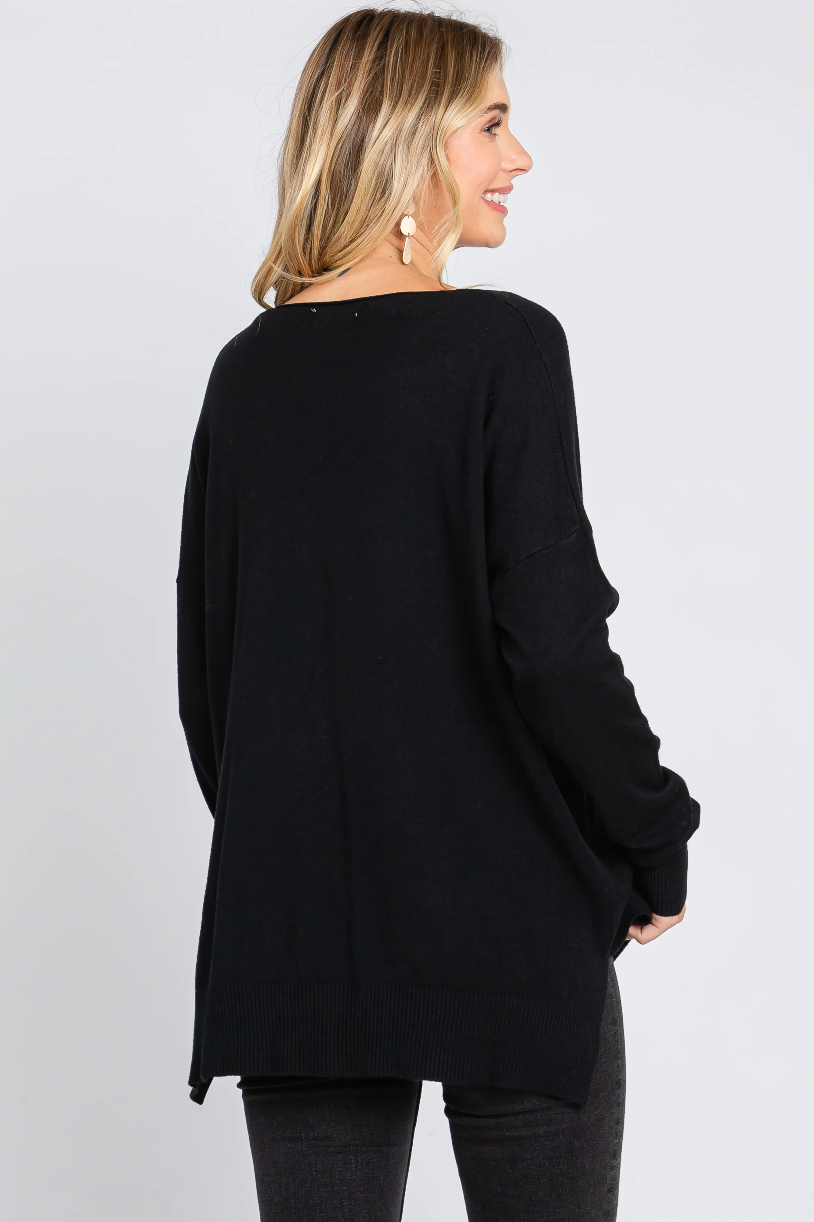 Black Long Sleeve Side Slit Sweater - Image 3