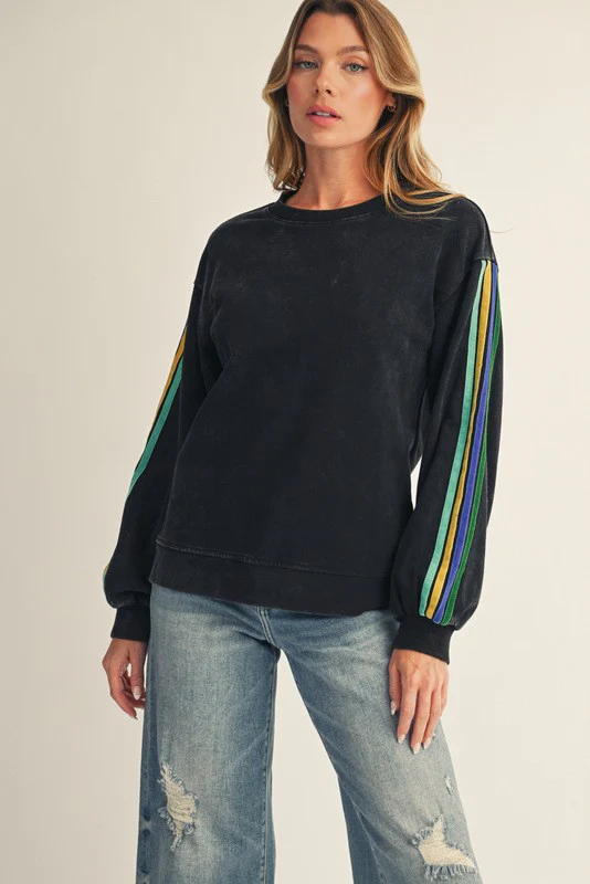 Black Mineral Wash Velvet Stripe Detail Maternity Sweatshirt - Image 5