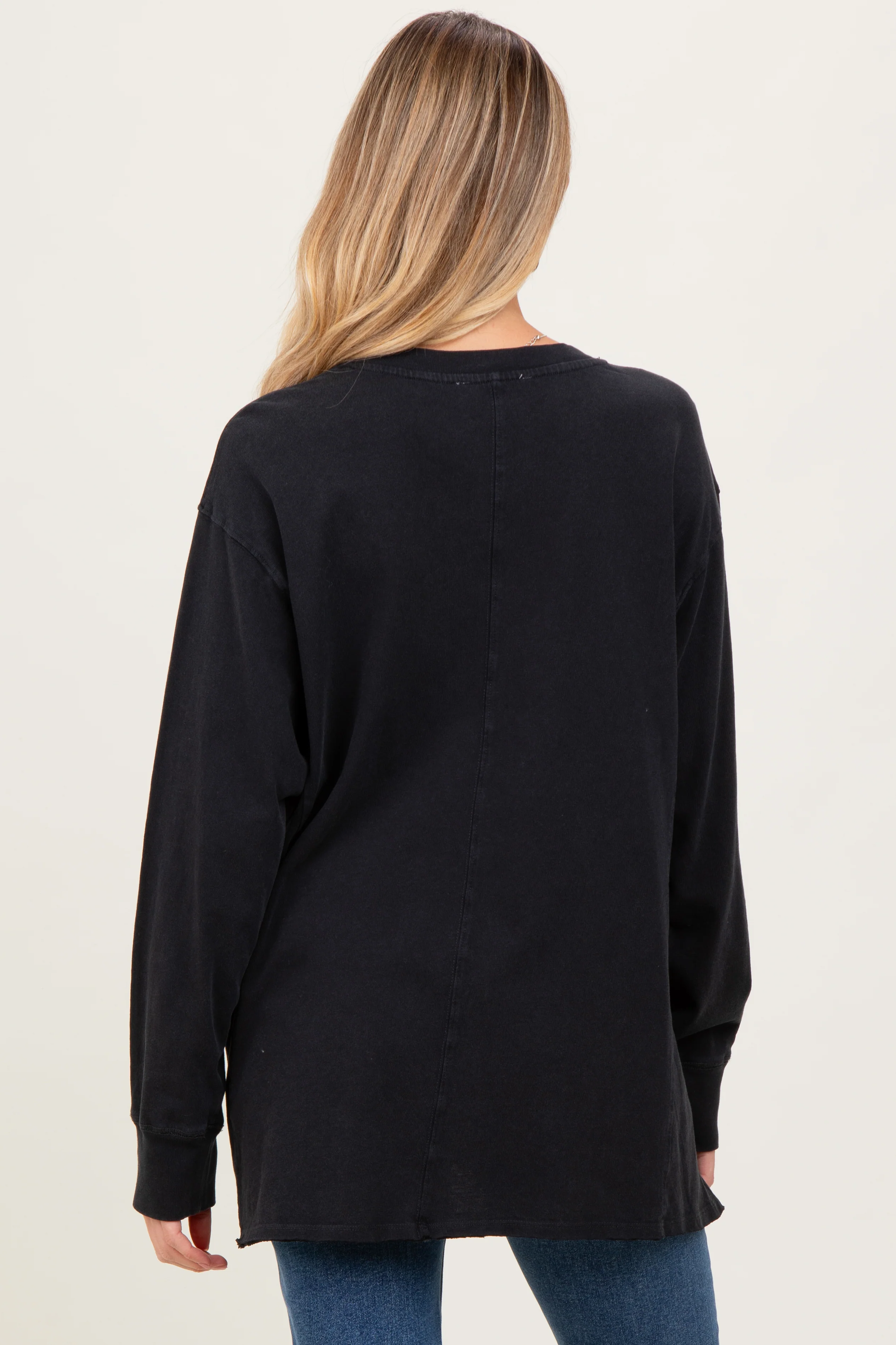 Black Mineral Washed Drop Shoulder Long Sleeve Maternity Top - Image 3