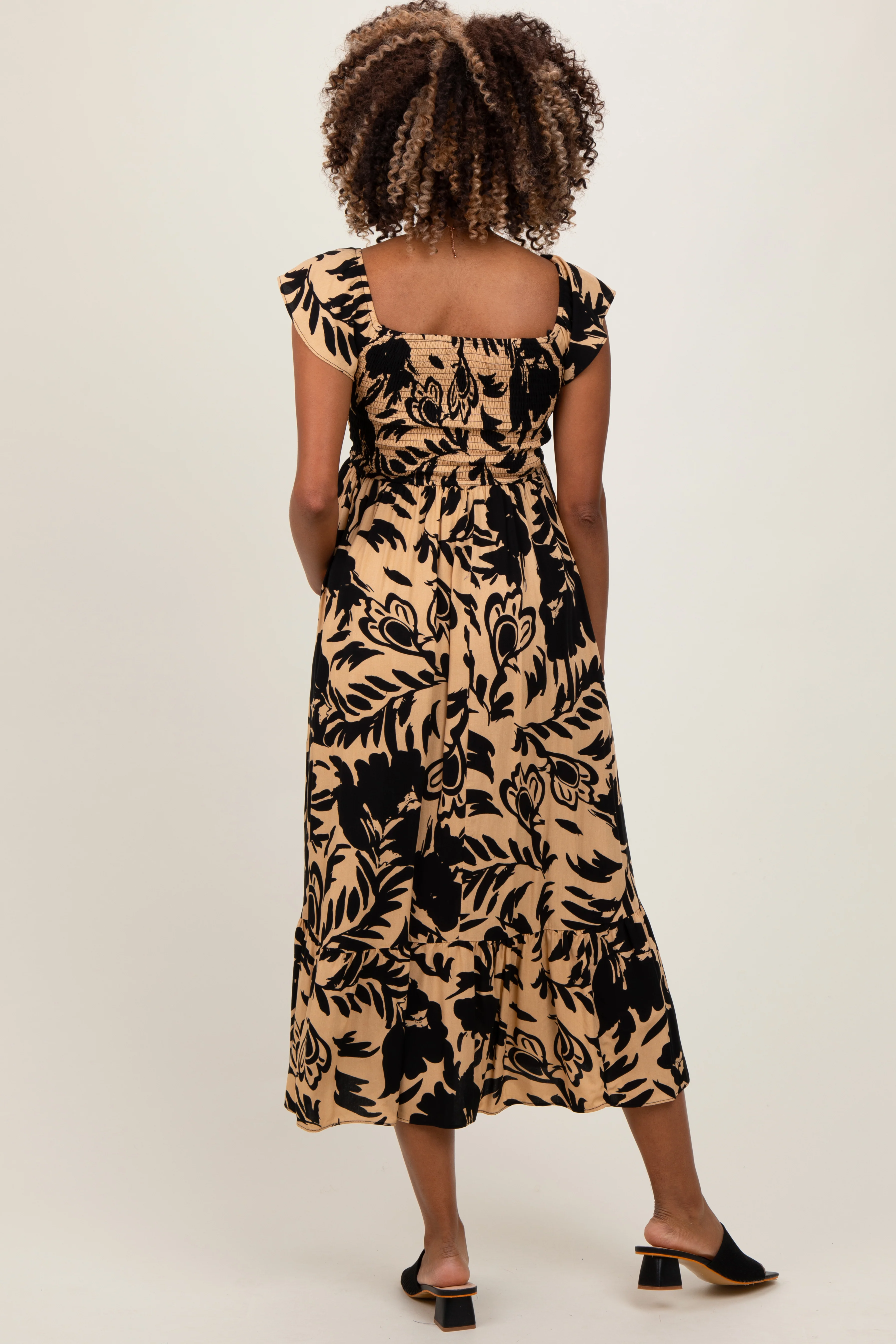 Black Mocha Smocked Top Maternity Midi Dress - Image 3