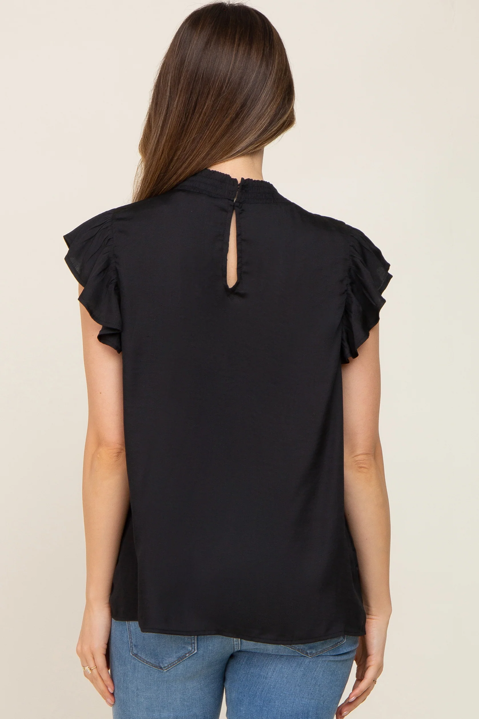 Black Mock Neck Flutter Maternity Blouse - Image 3