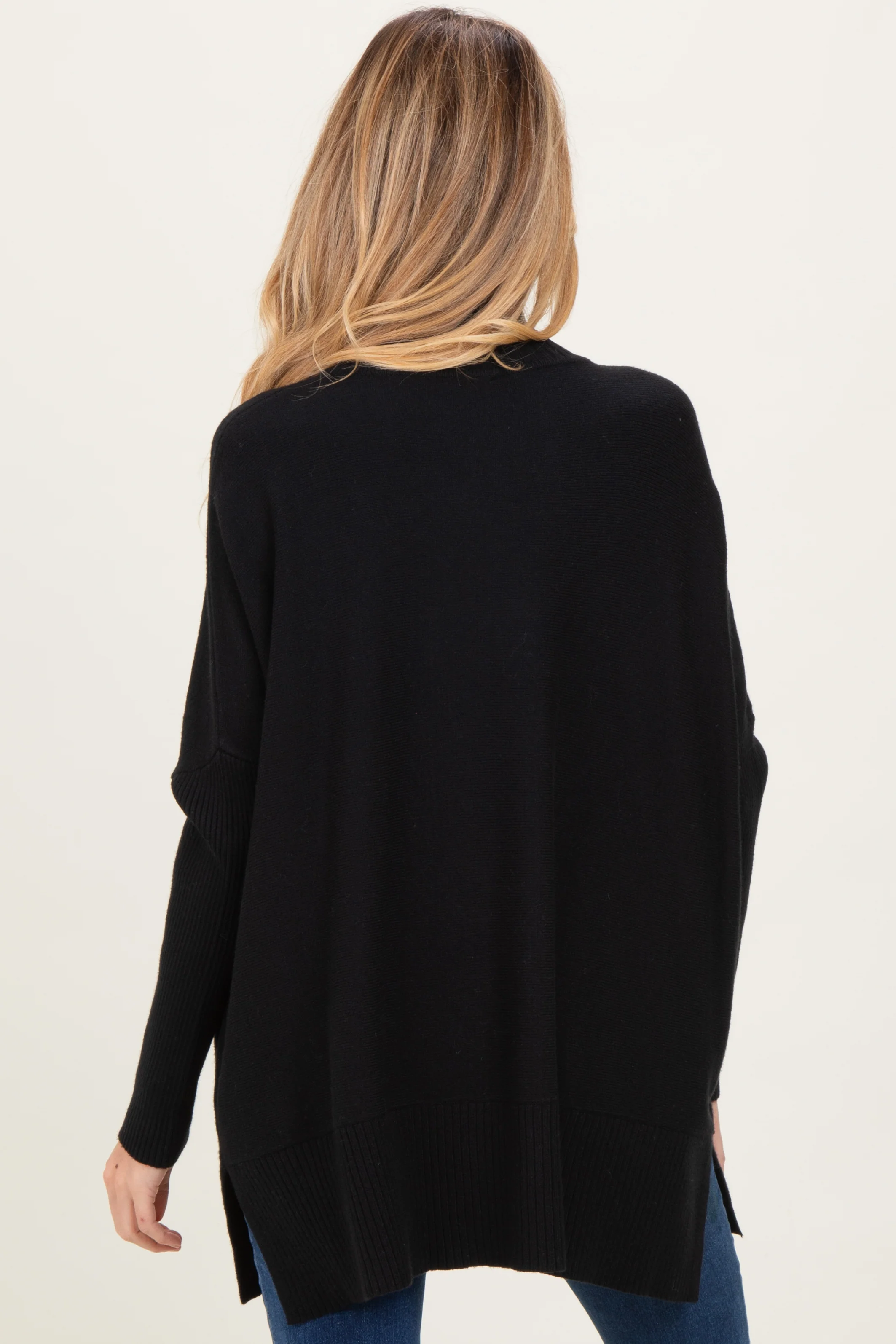 Black Mock Neck Oversized Sir Slit Maternity Sweater Top - Image 4
