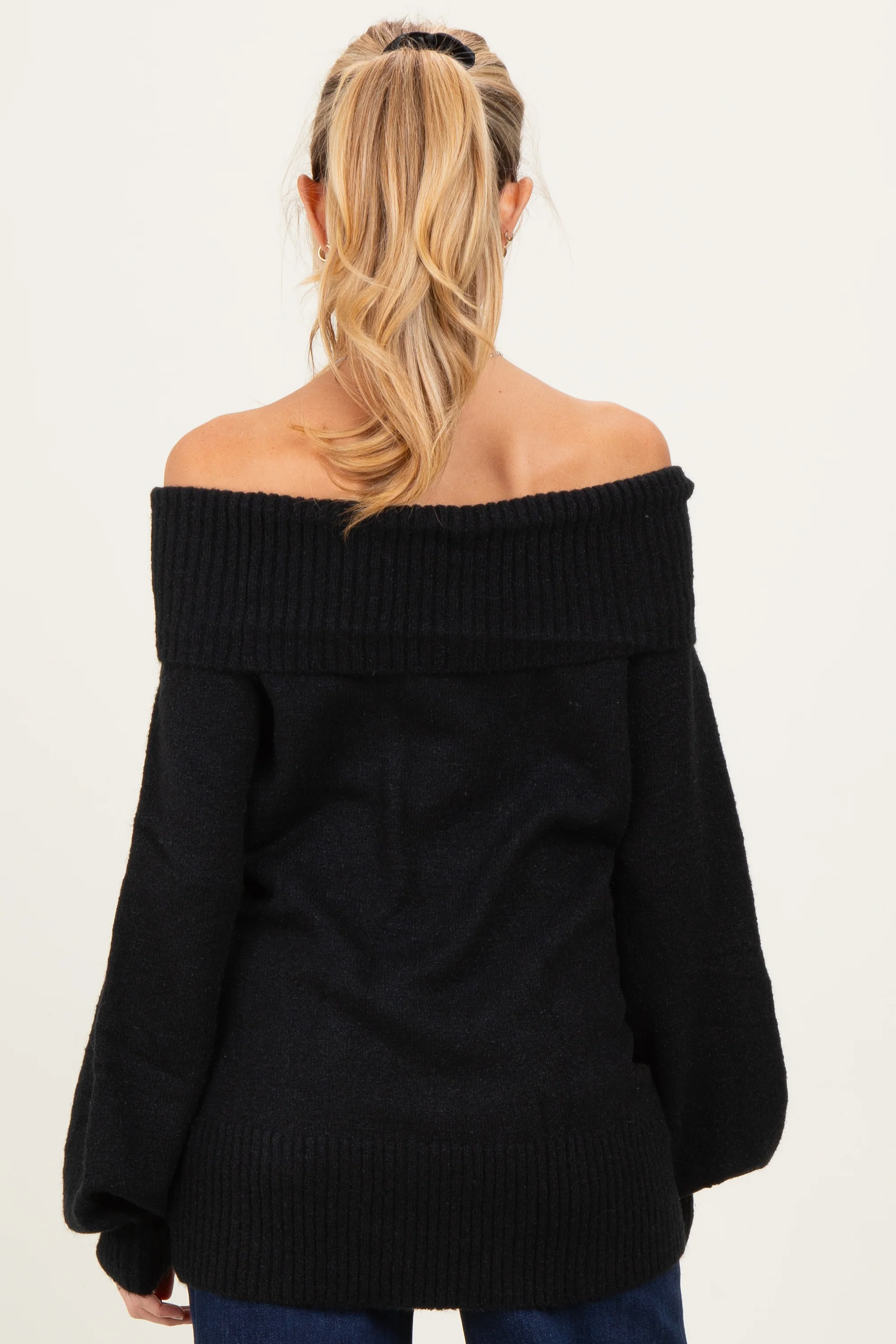 Black Off Shoulder Maternity Sweater - Image 5