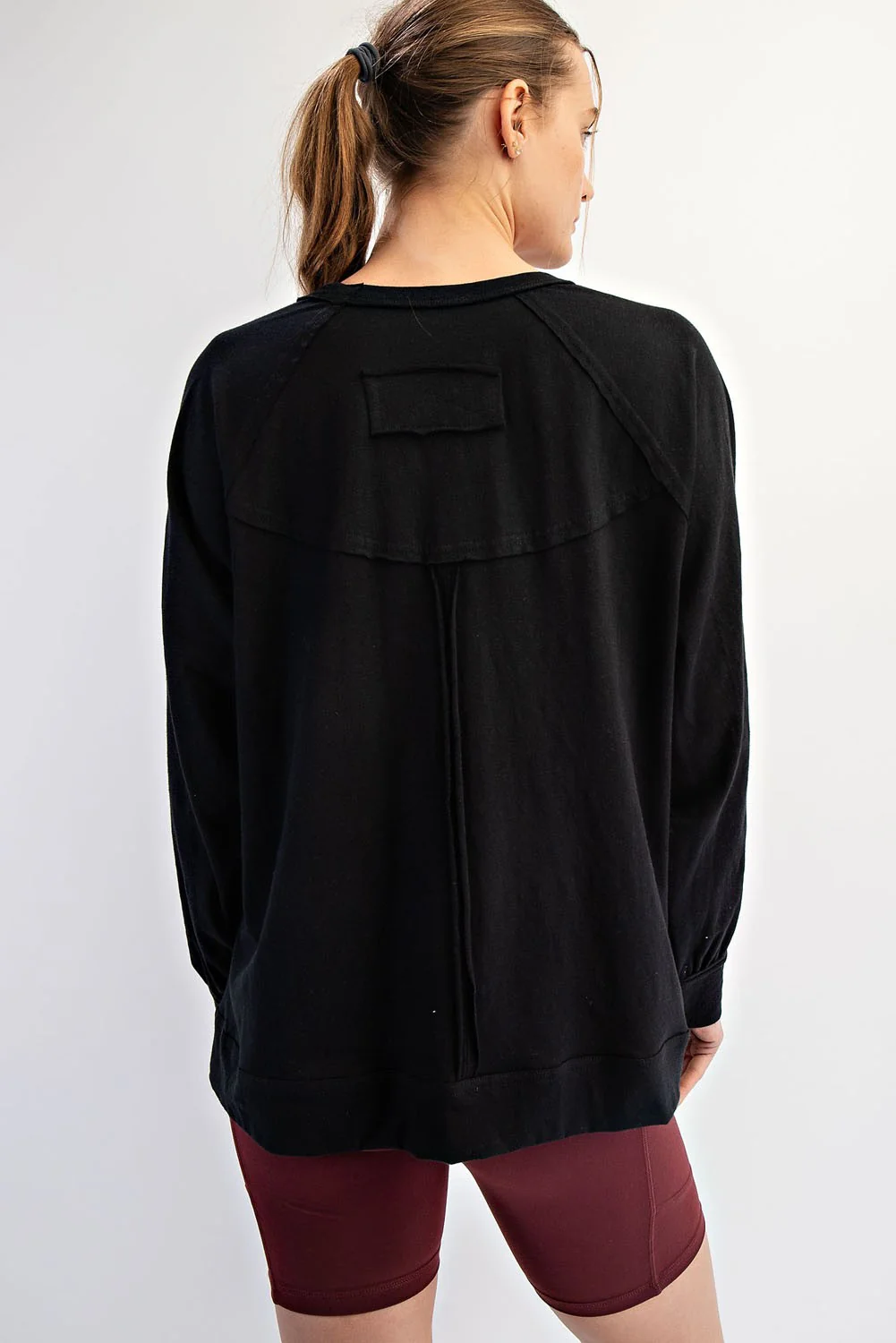 Black Oversized Cotton Slub Long Sleeve Top - Image 3