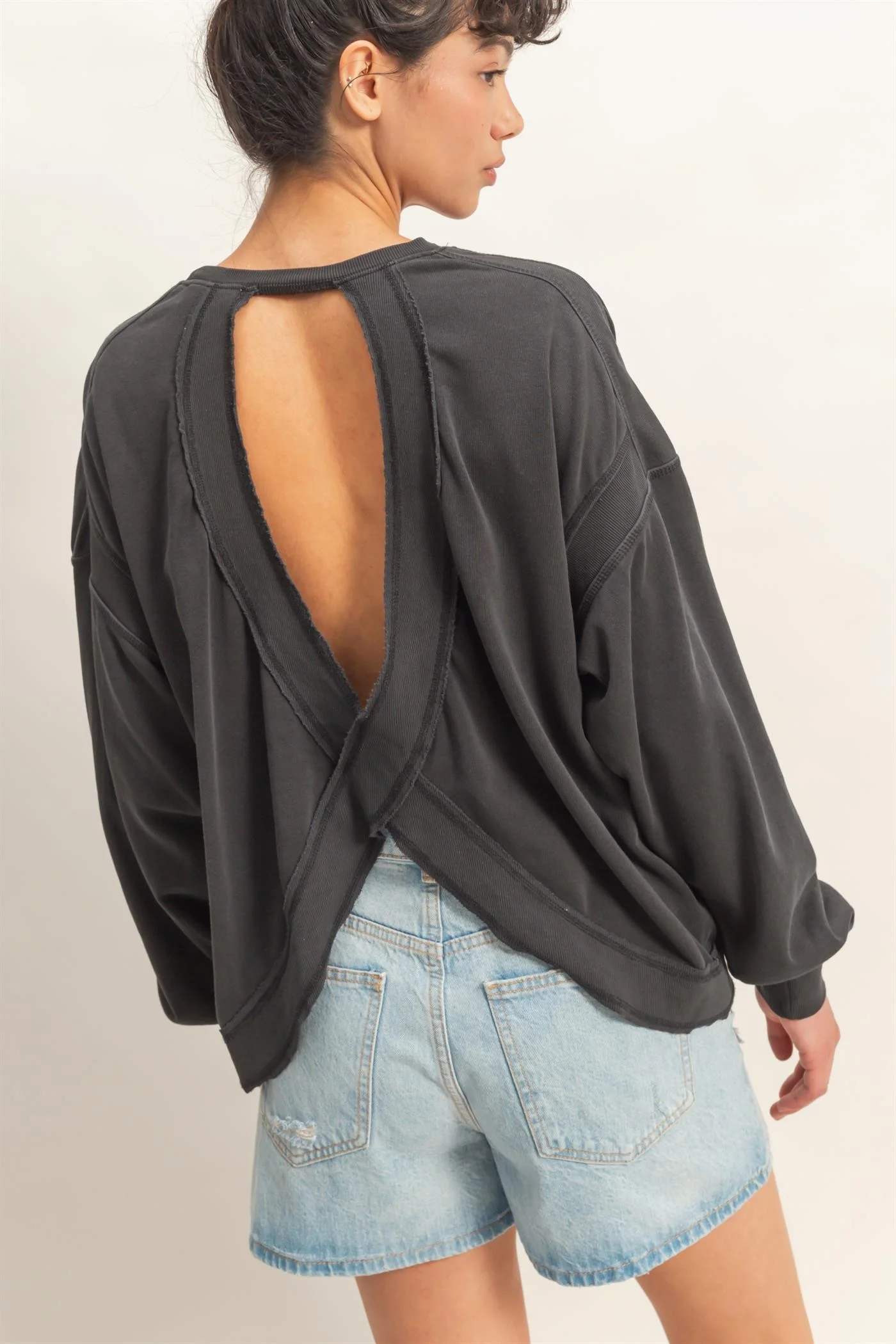 Black Oversized Cutout Back Sweatshirt - Image 3