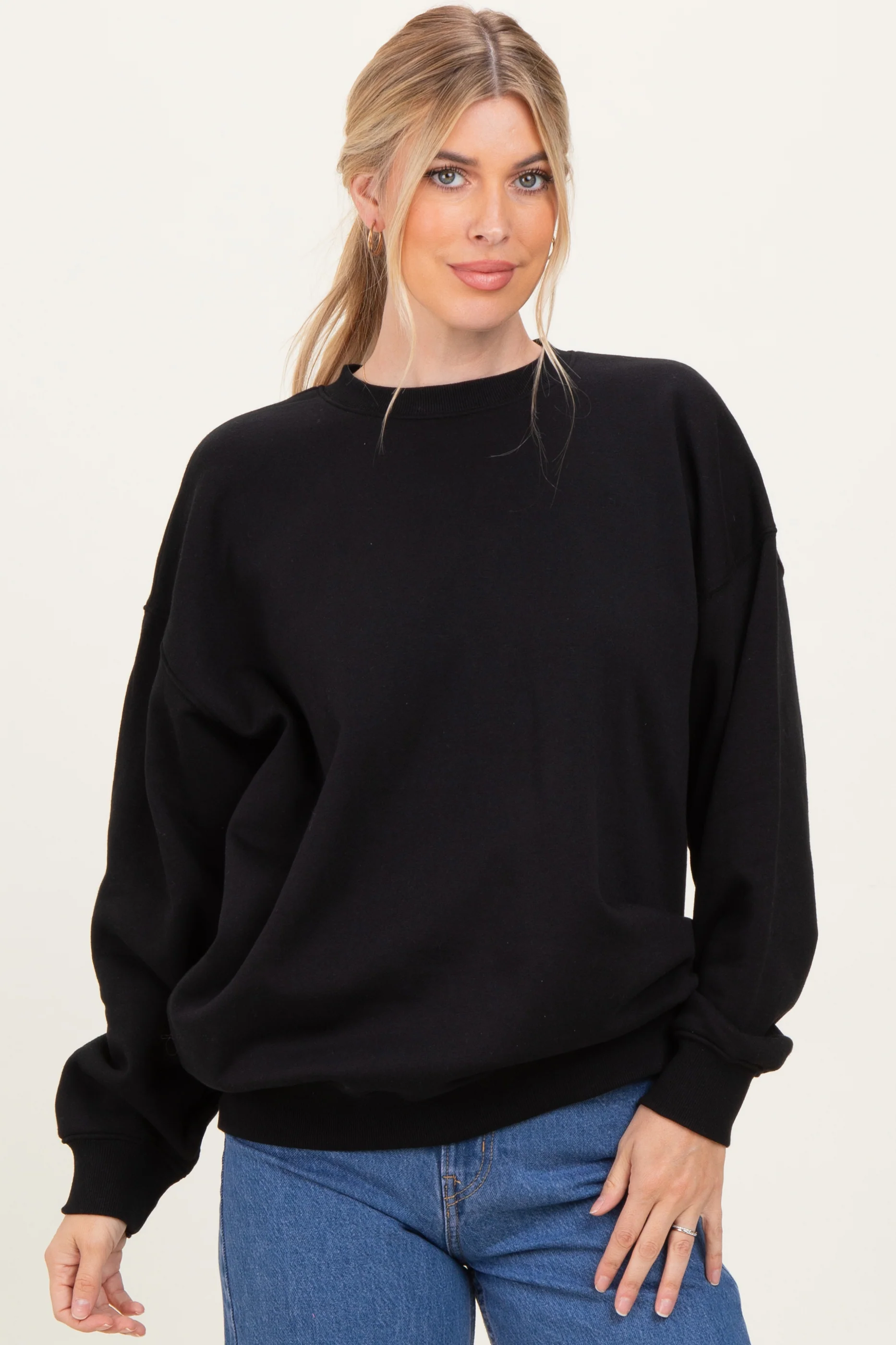 Black Oversized Maternity Fleece Sweatshirt - Image 4