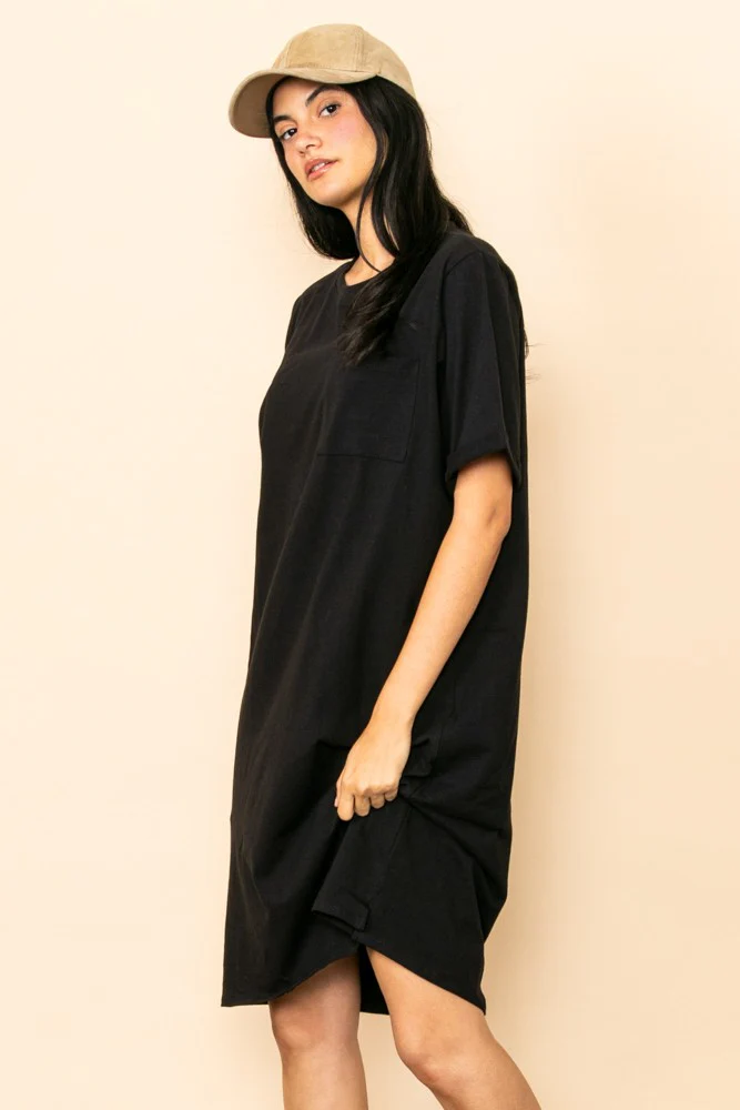 Black Oversized Round Neck T-Shirt Dress - Image 3