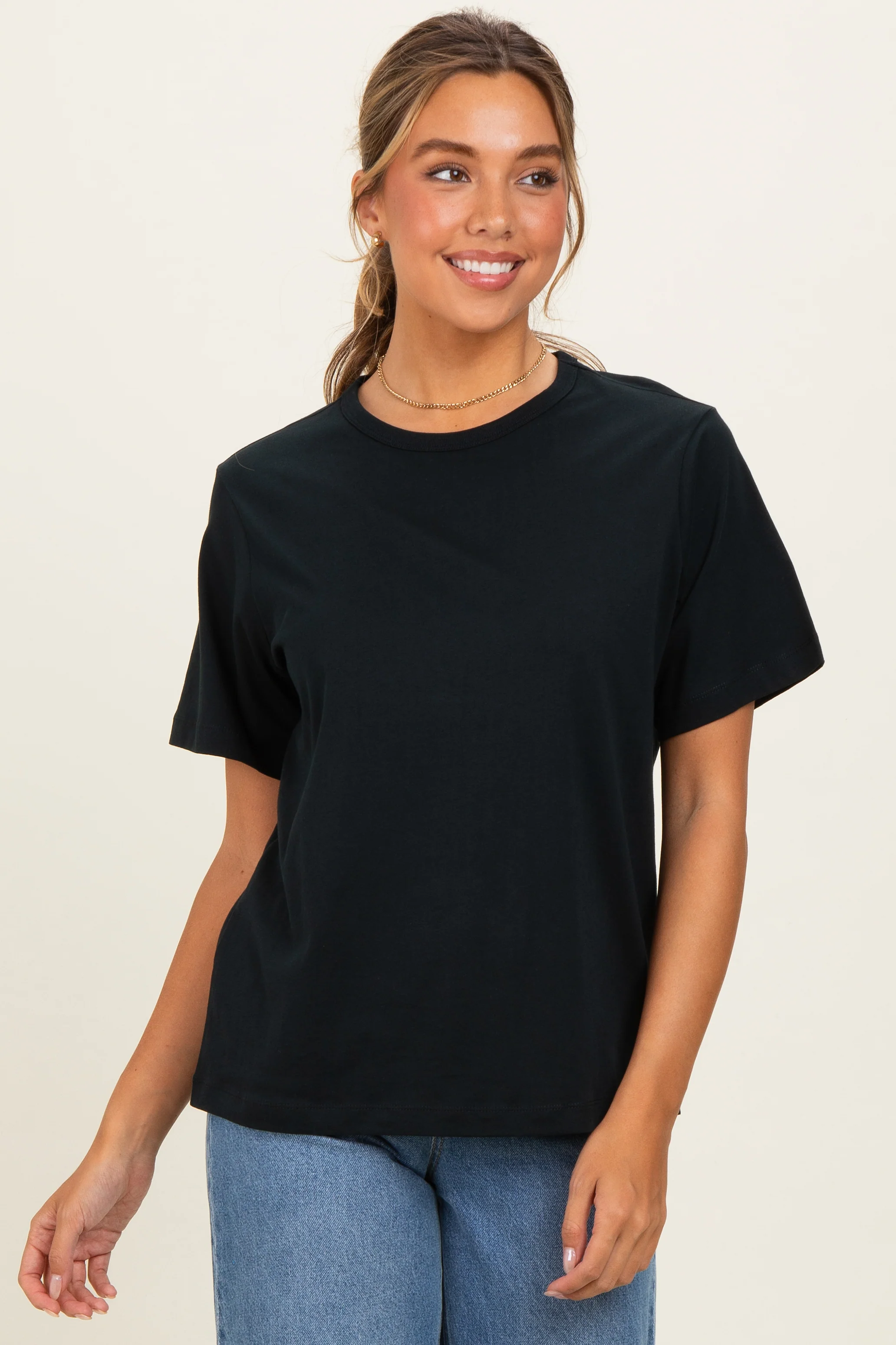 Black Oversized Short Sleeve Crew Neck Maternity T-Shirt - Image 5