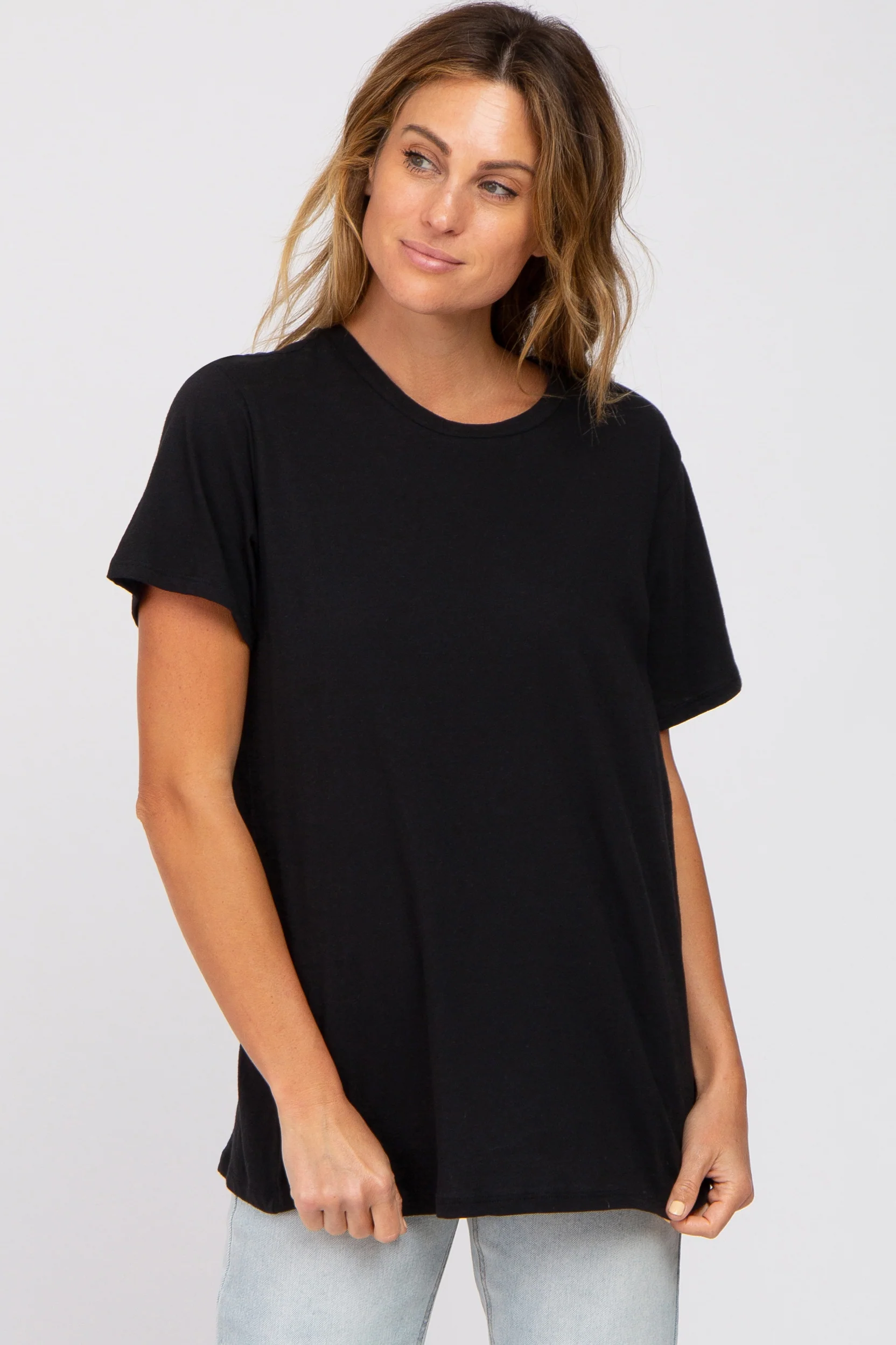 Black Oversized Short Sleeve Maternity Top - Image 5