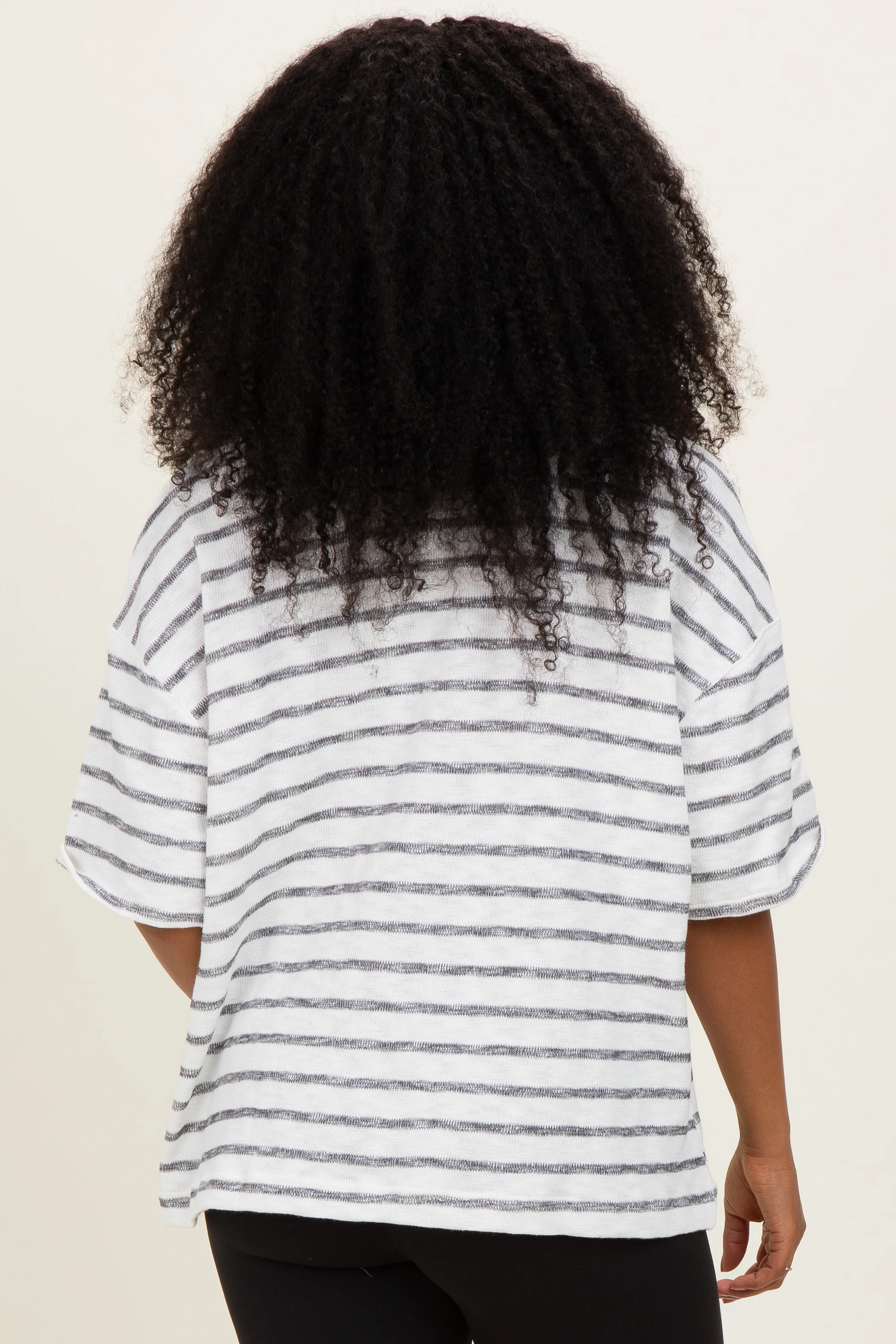 Black Oversized Striped Short Sleeve Top - Image 4