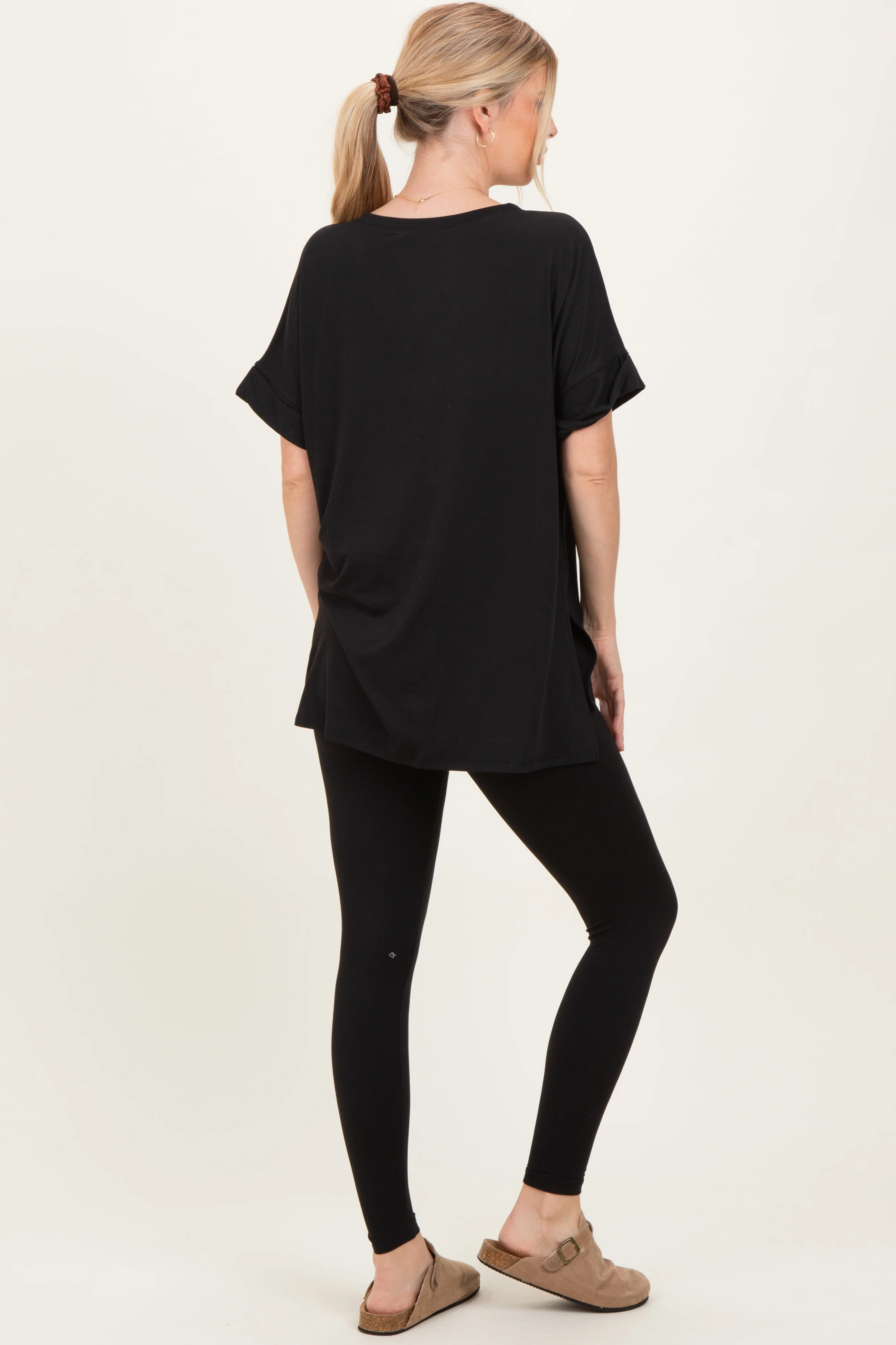 Black Oversized V-Neck Tee Legging Lounge Set - Image 4