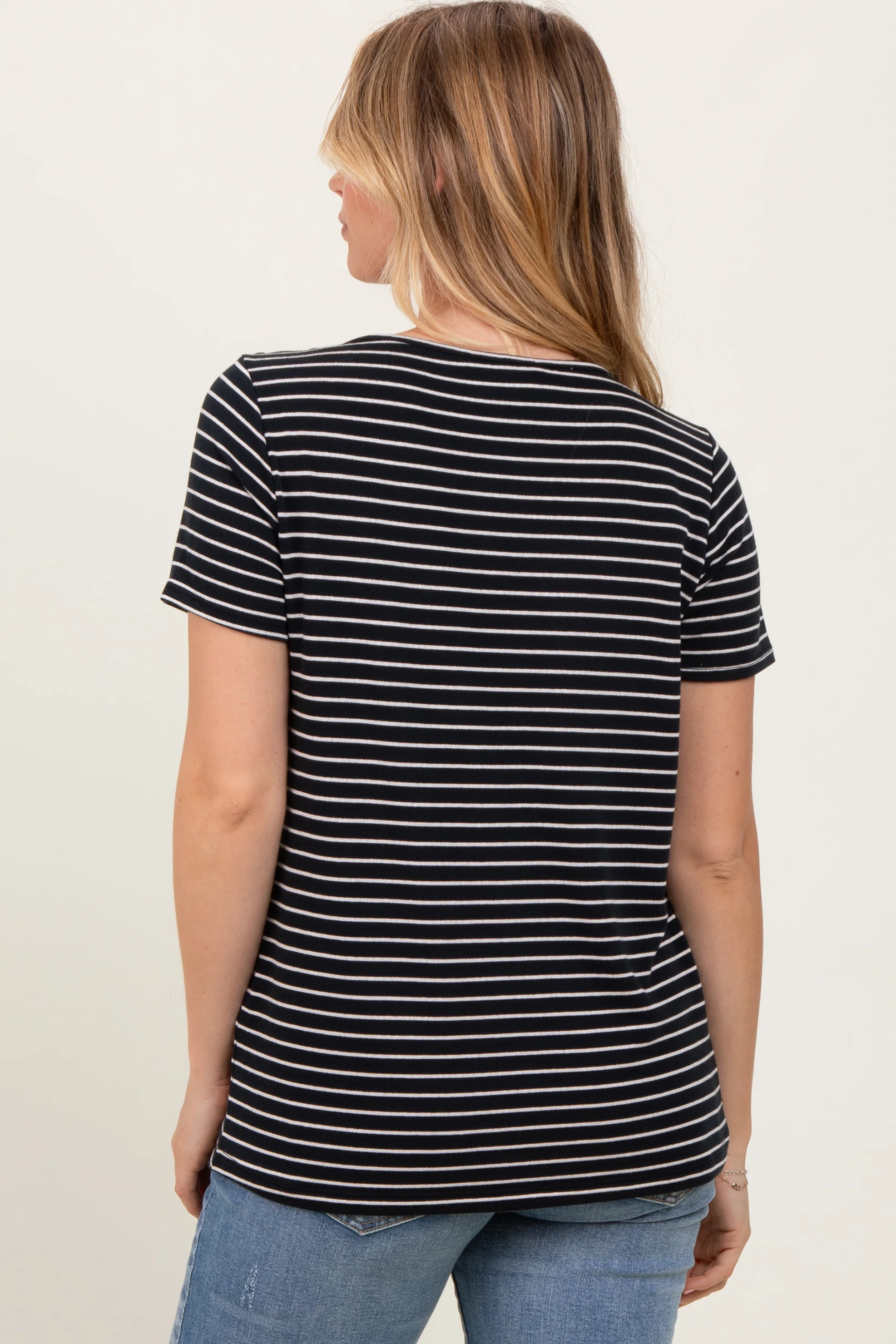 Black Pinstripe Shoulder Button Detail Top - Image 4