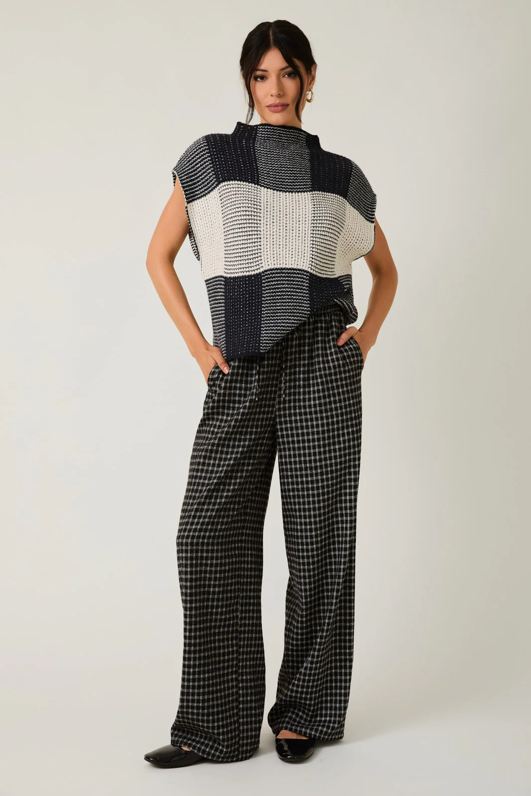 Black Plaid Drawstring Maternity Flannel Pants - Image 6