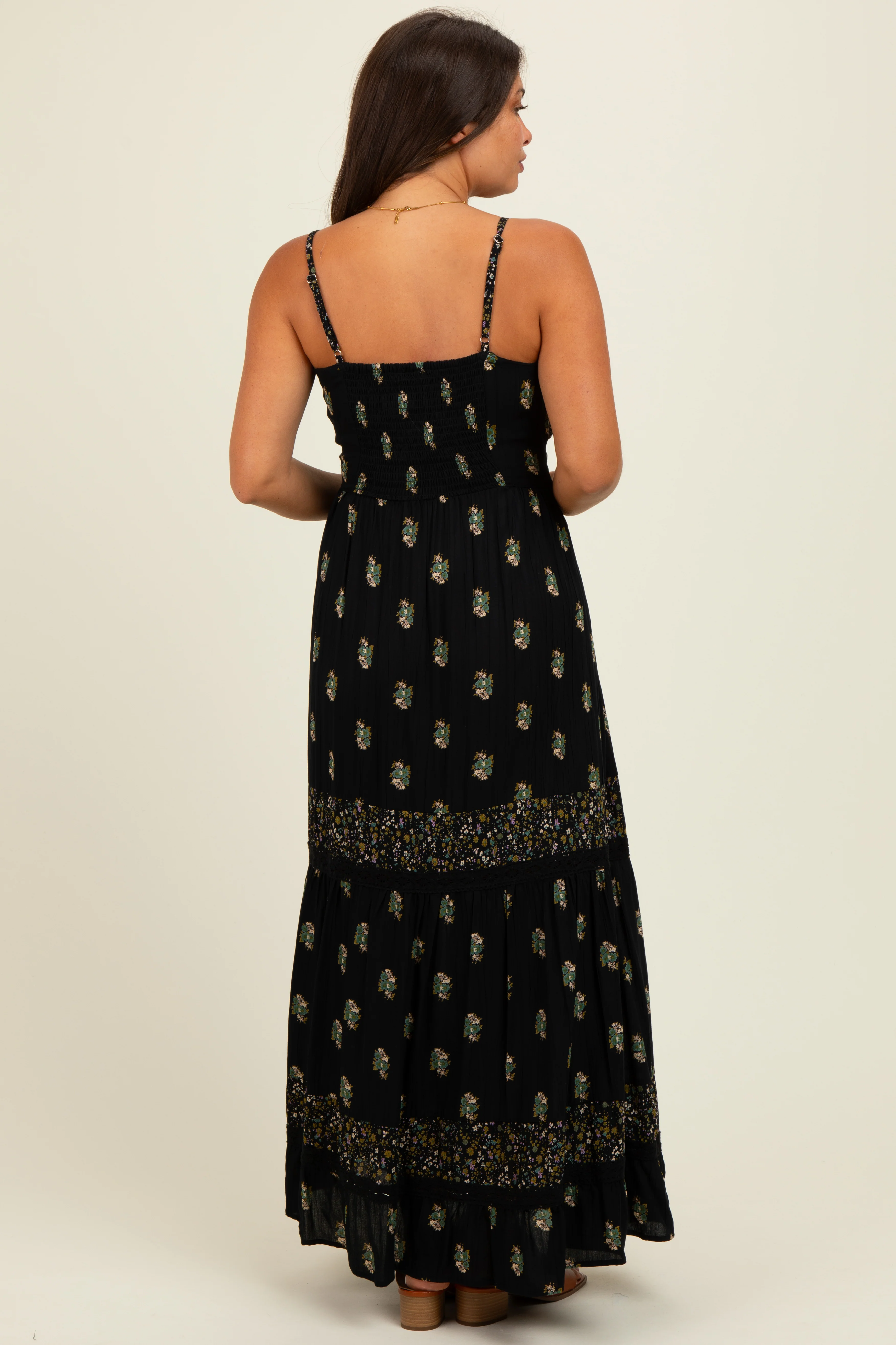 Black Printed Twist Front Cutout Maternity Maxi Dress - Image 4