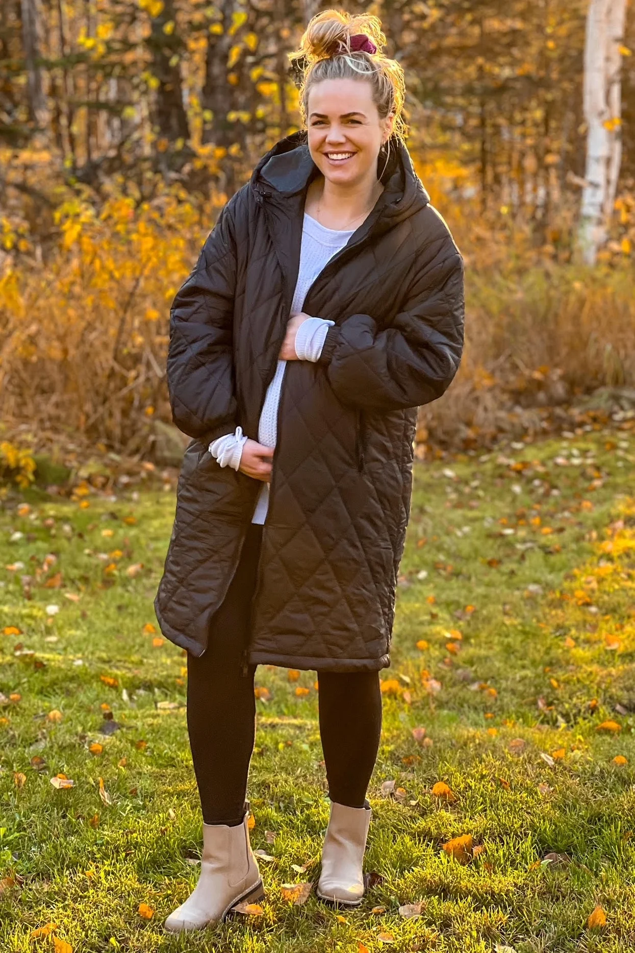 Black Quilted Long Maternity Puffer Jacket - Image 5