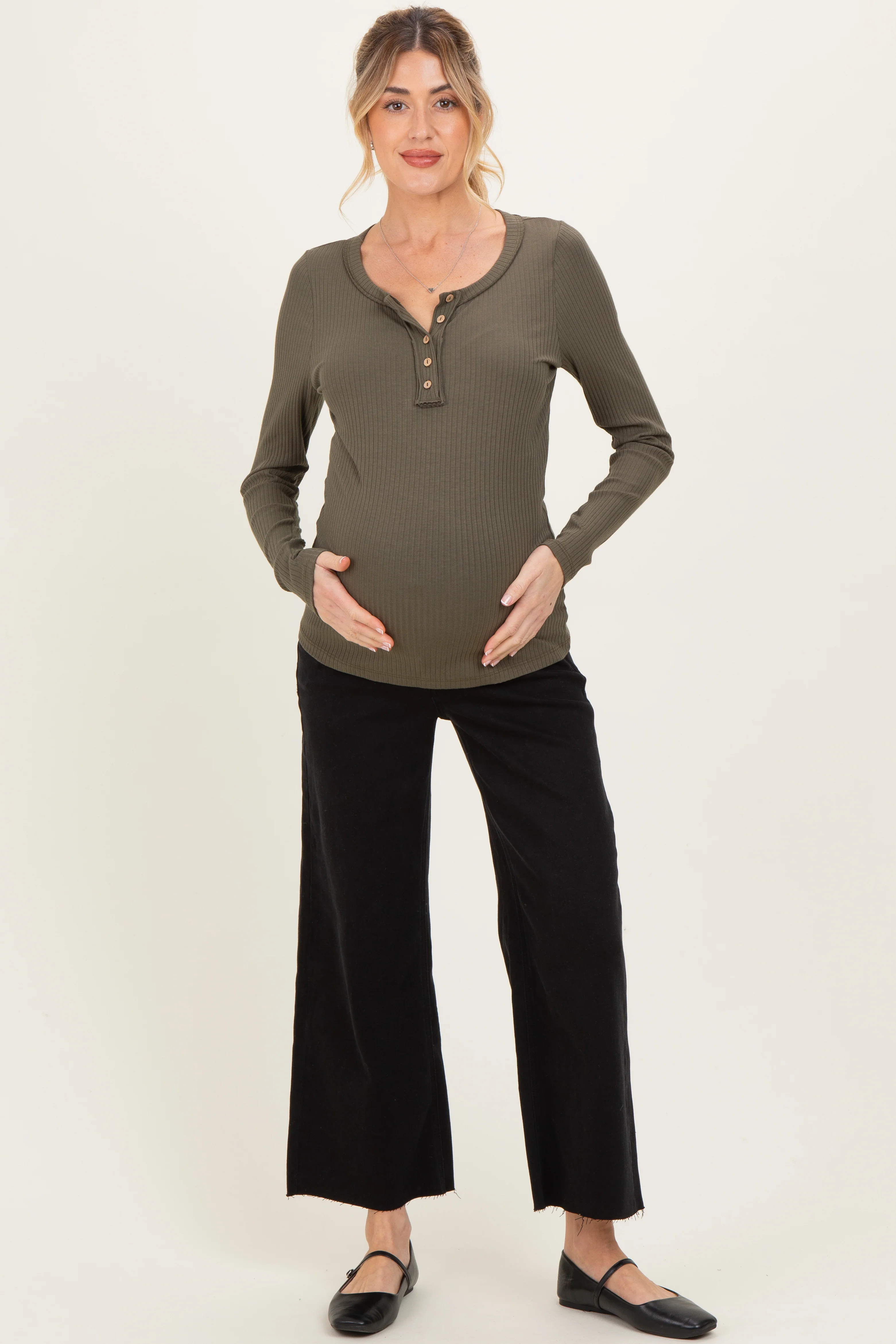 Black Raw Hem Crop Wide Leg Maternity Jeans - Image 2