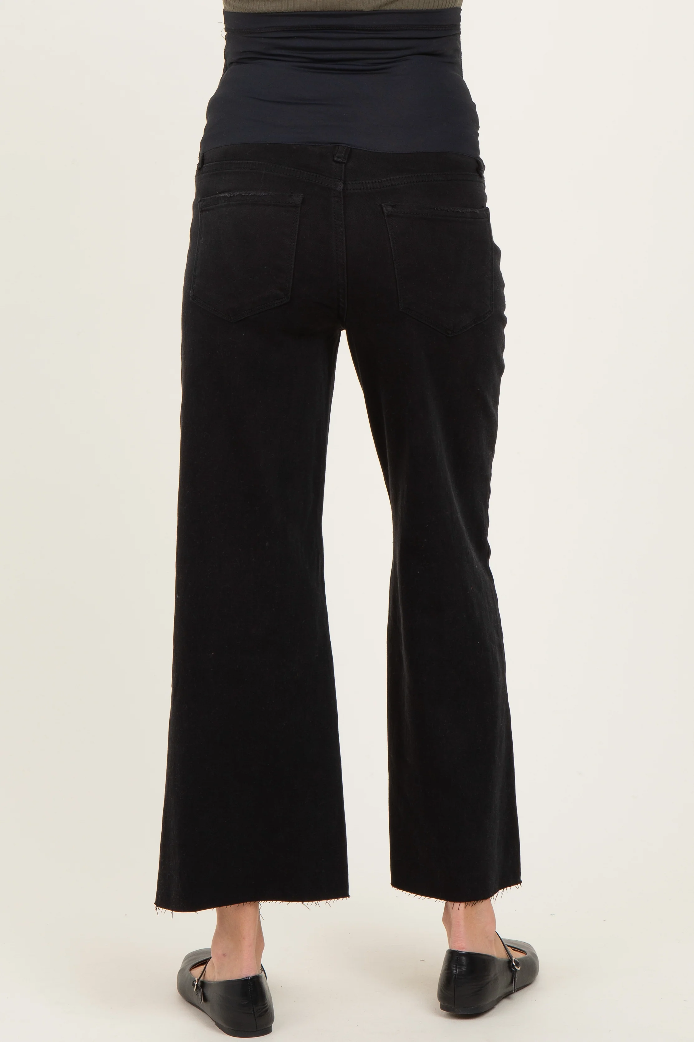Black Raw Hem Crop Wide Leg Maternity Jeans - Image 5