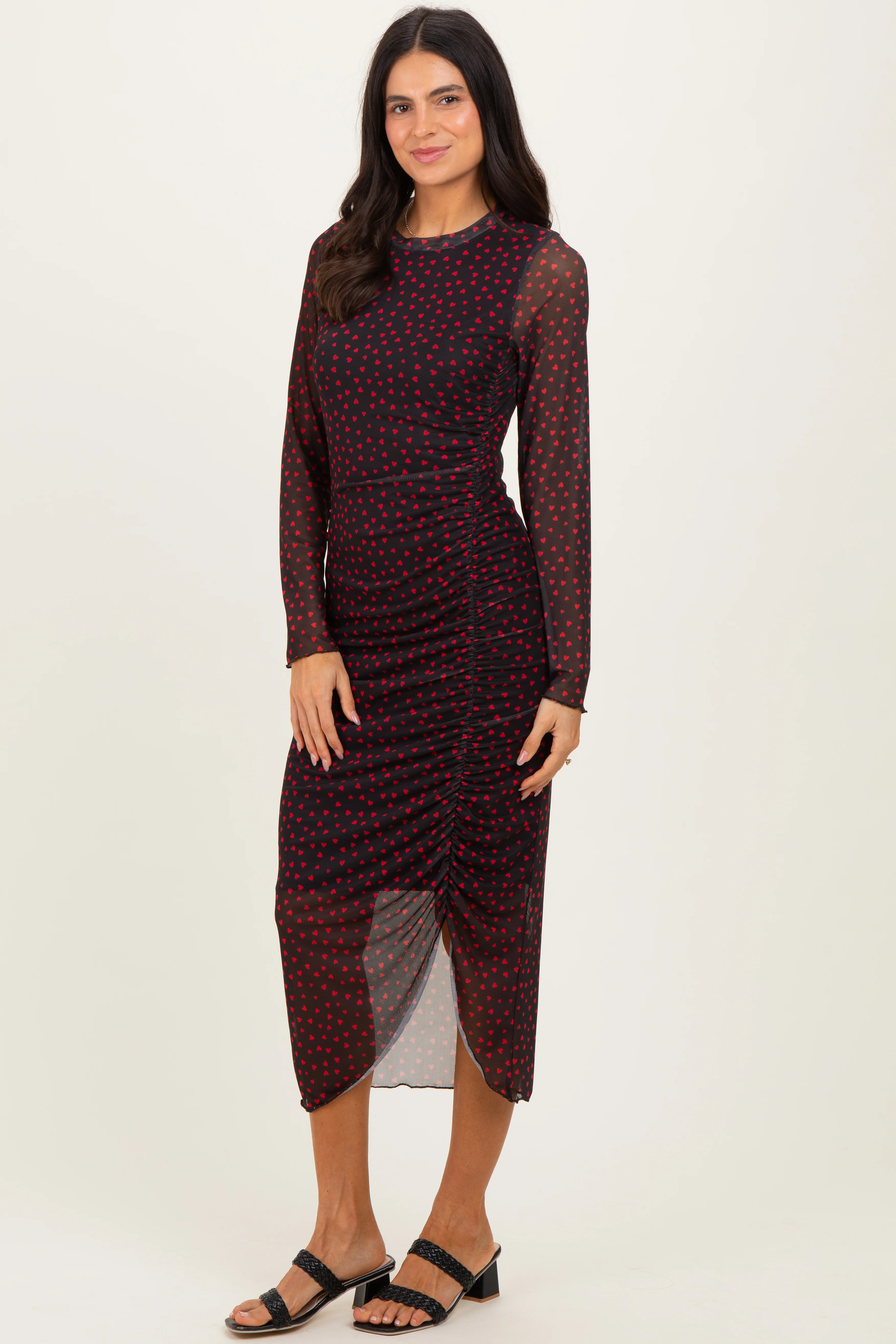 Black Red Heart Print Mesh Dress - Image 3