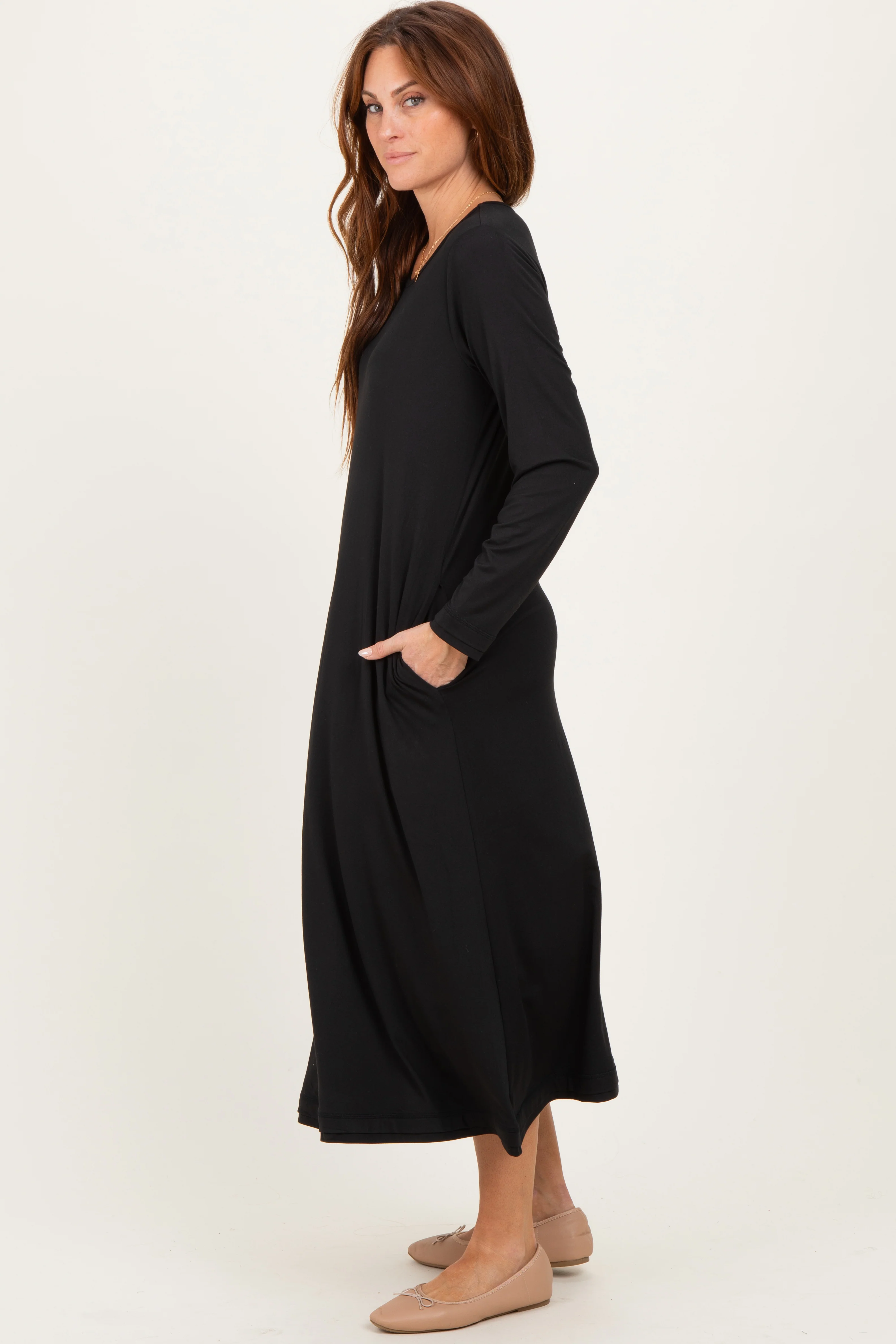 Black Relaxed Fit Long Sleeve Basic Dress - Image 3