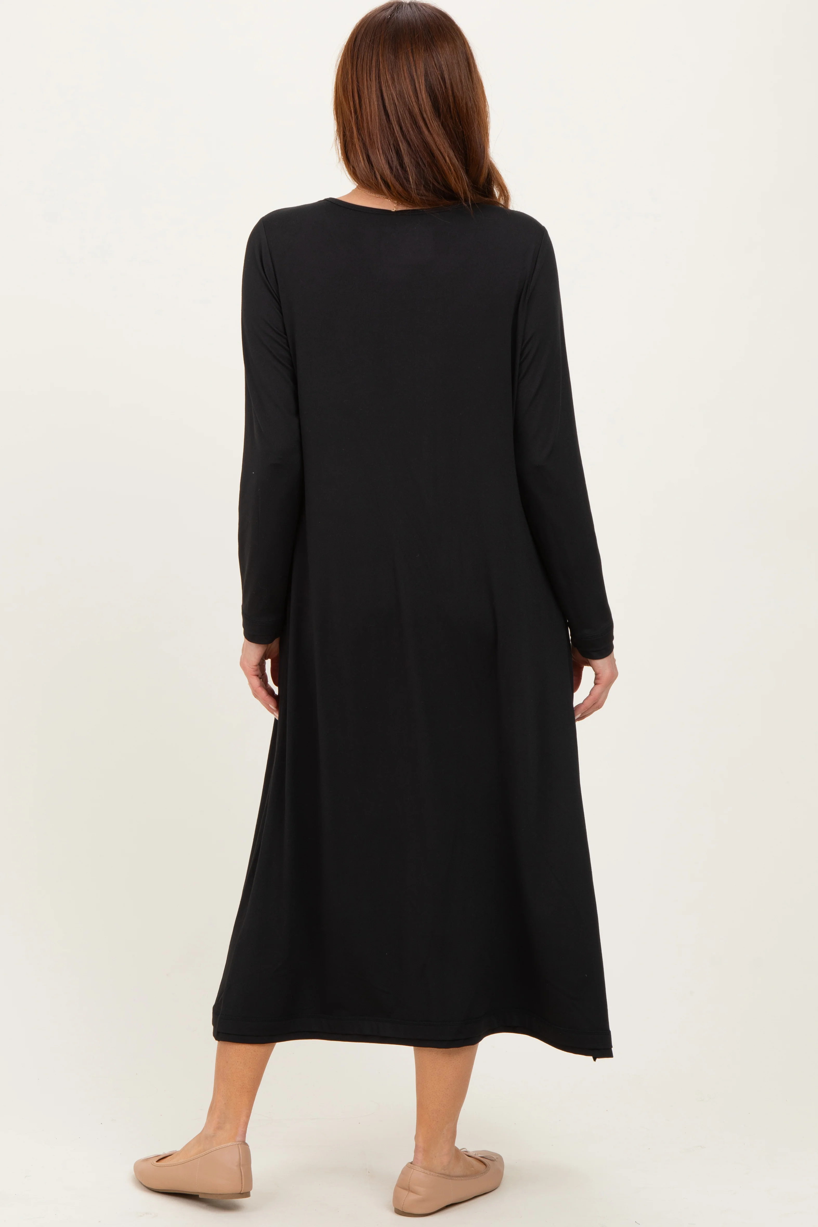 Black Relaxed Fit Long Sleeve Basic Dress - Image 4