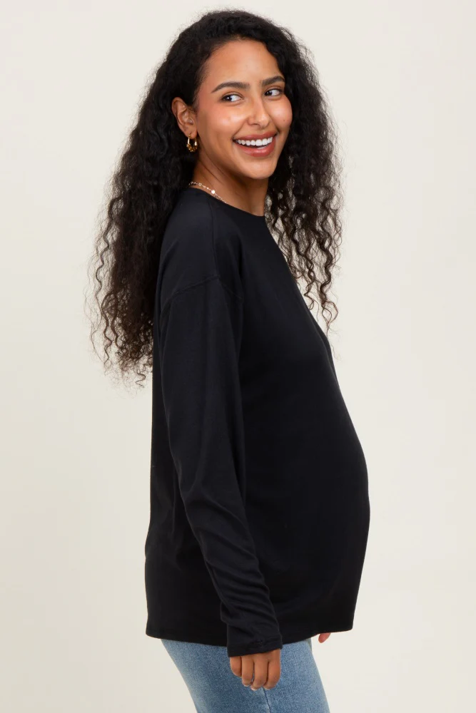 Black Relaxed Fit Maternity Long Sleeve Top - Image 3