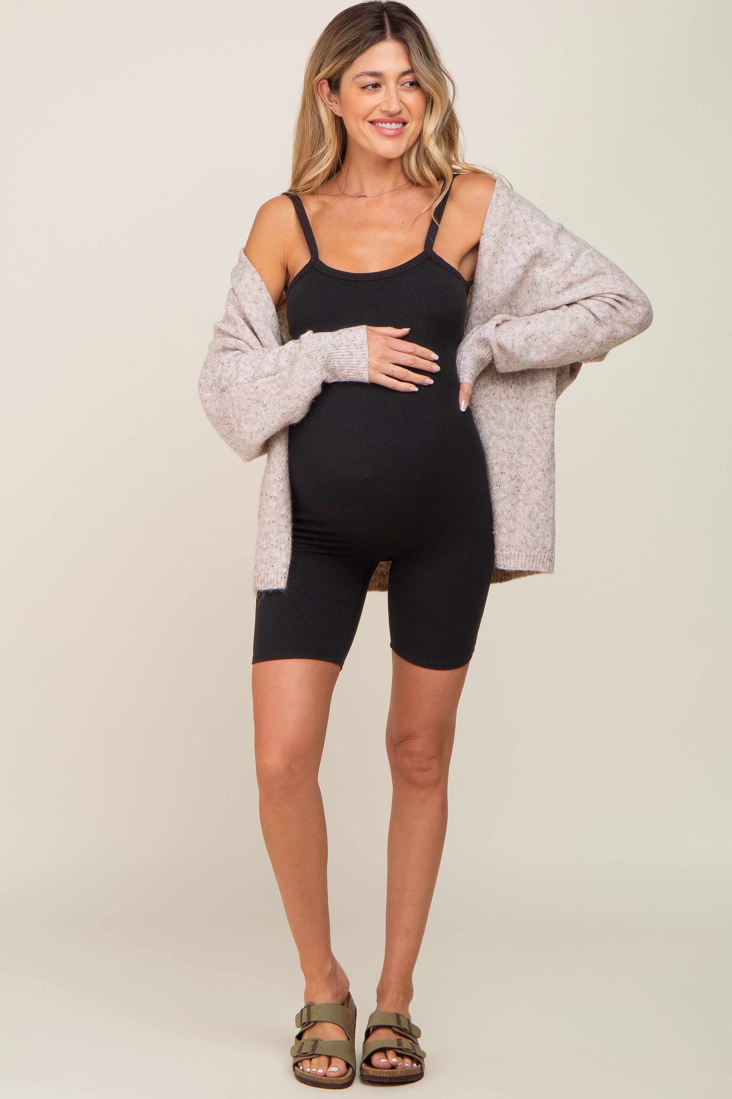 Black Rib Knit Sleeveless Maternity Romper - Image 6