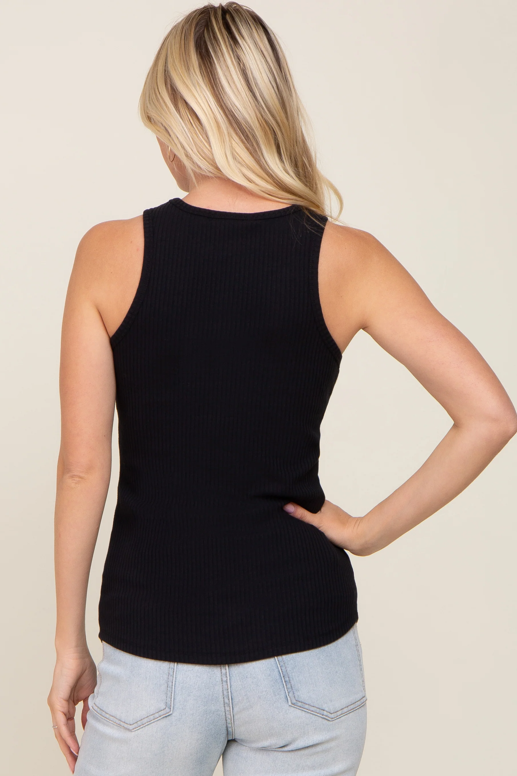 Black Ribbed Basic Tank Top - Image 3