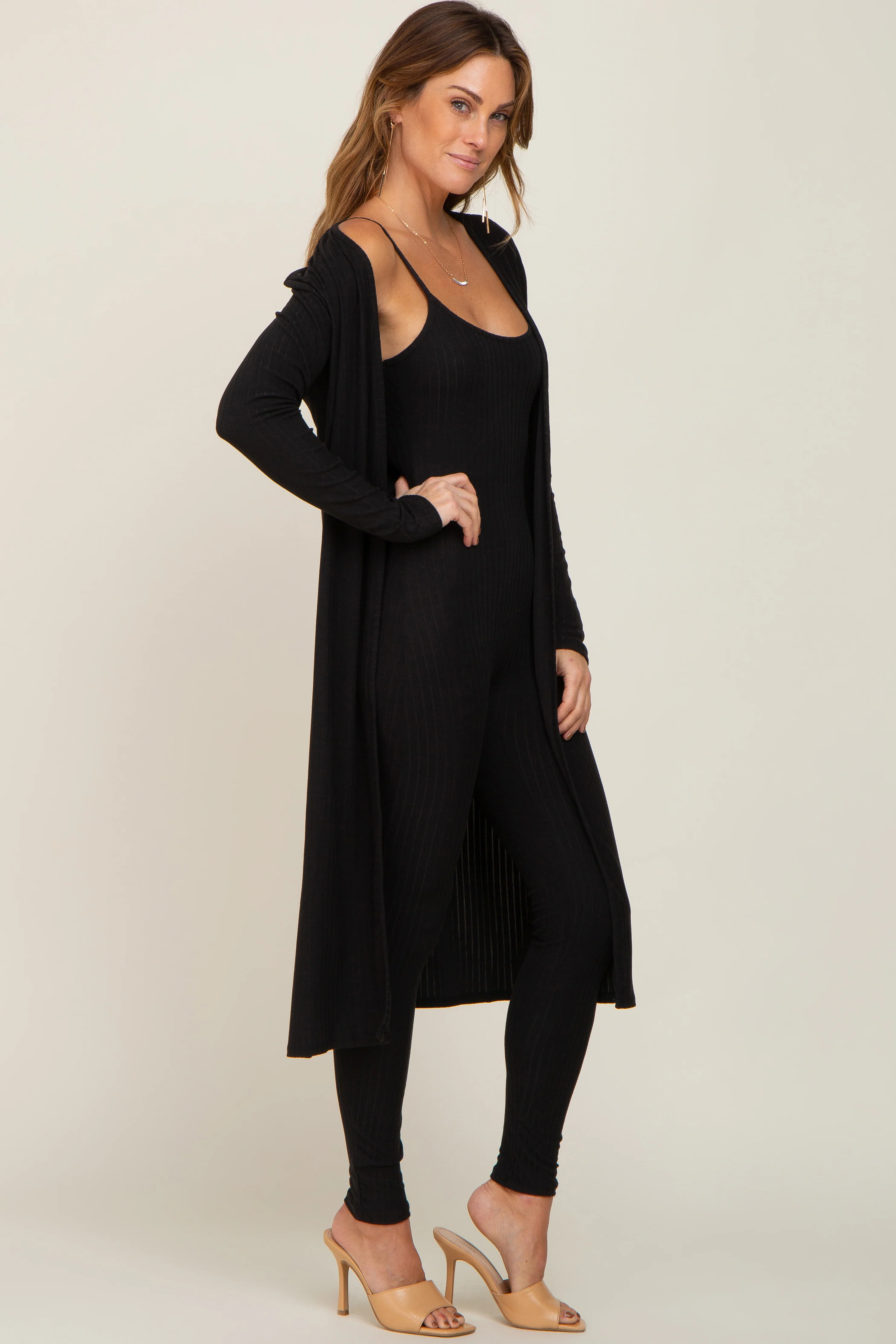Black Ribbed Jumpsuit Two Piece Set - Image 2
