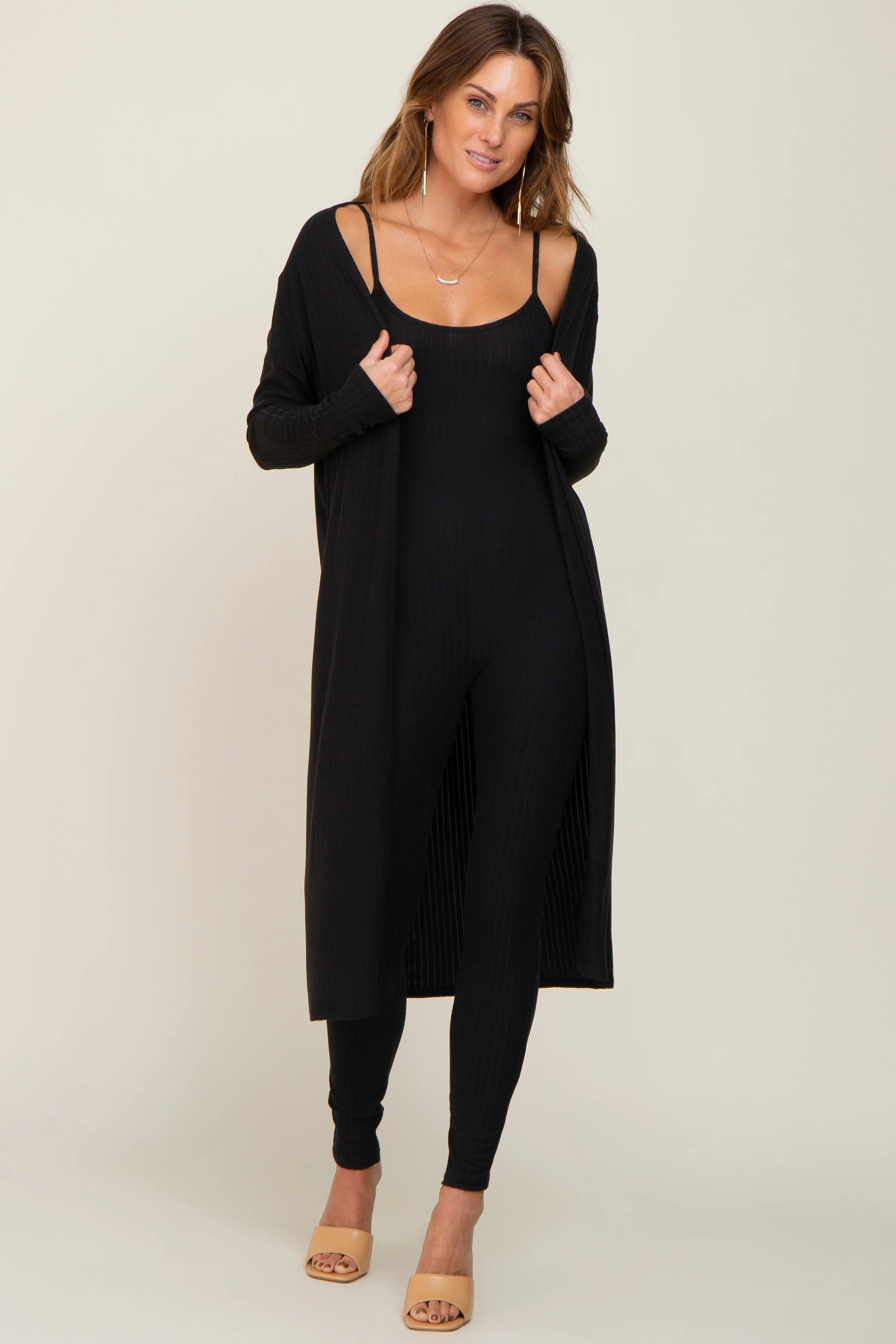 Black Ribbed Jumpsuit Two Piece Set - Image 4