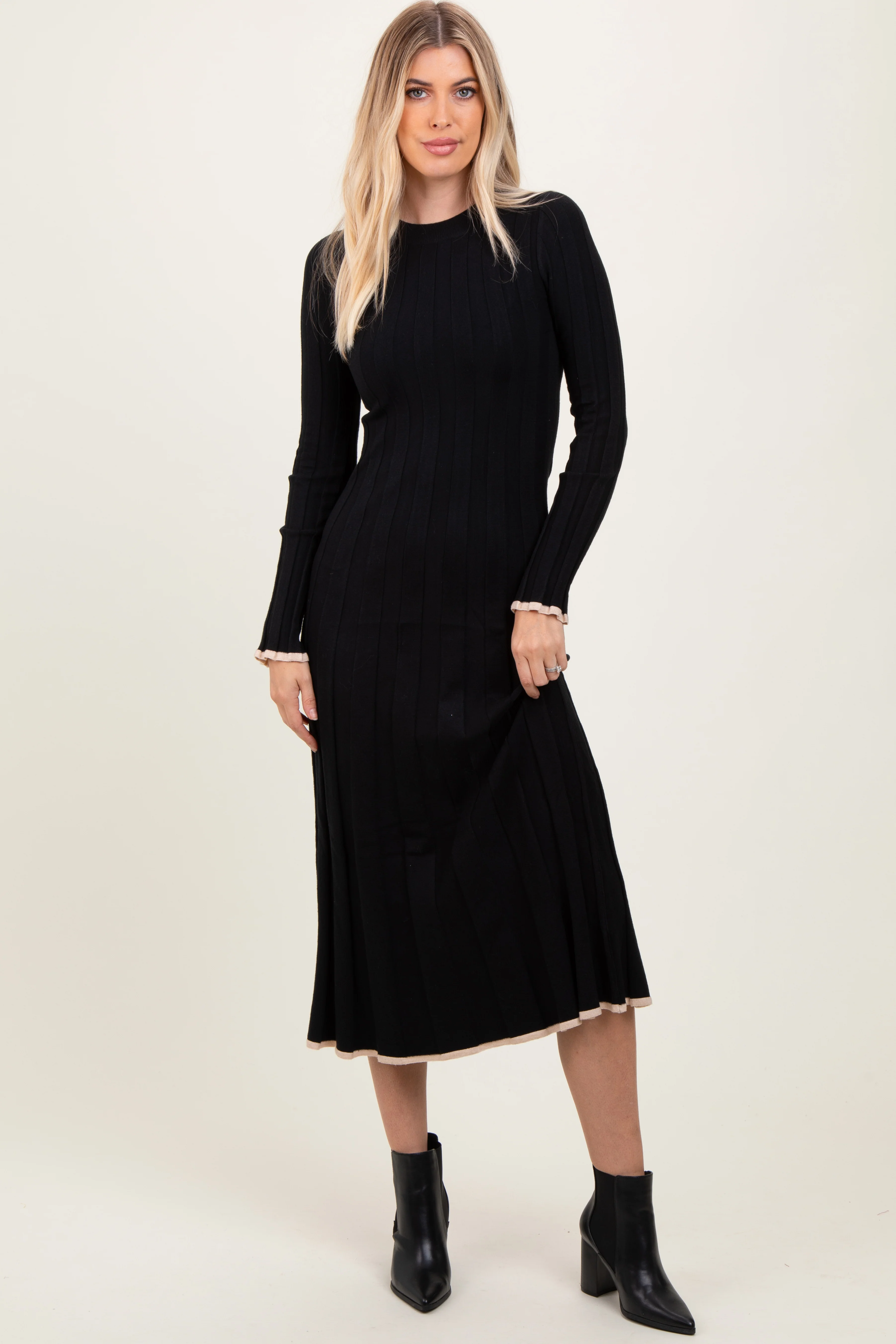 Black Ribbed Knit Maternity Maxi Sweater Dress - Image 5