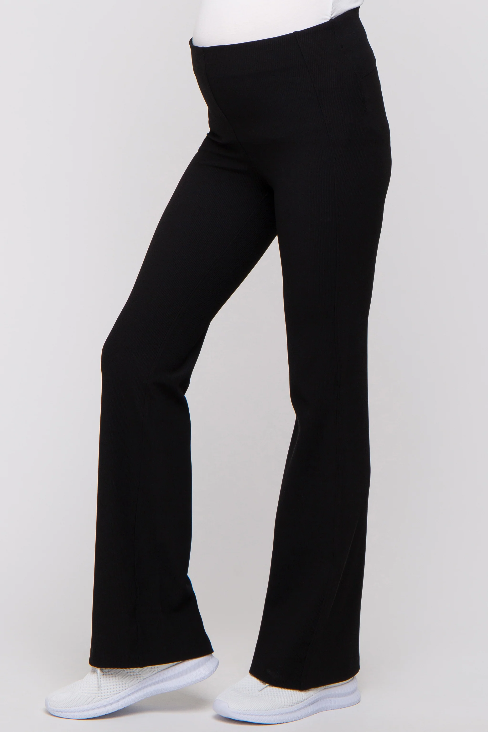 Black Ribbed Maternity Flared Leggings - Image 3