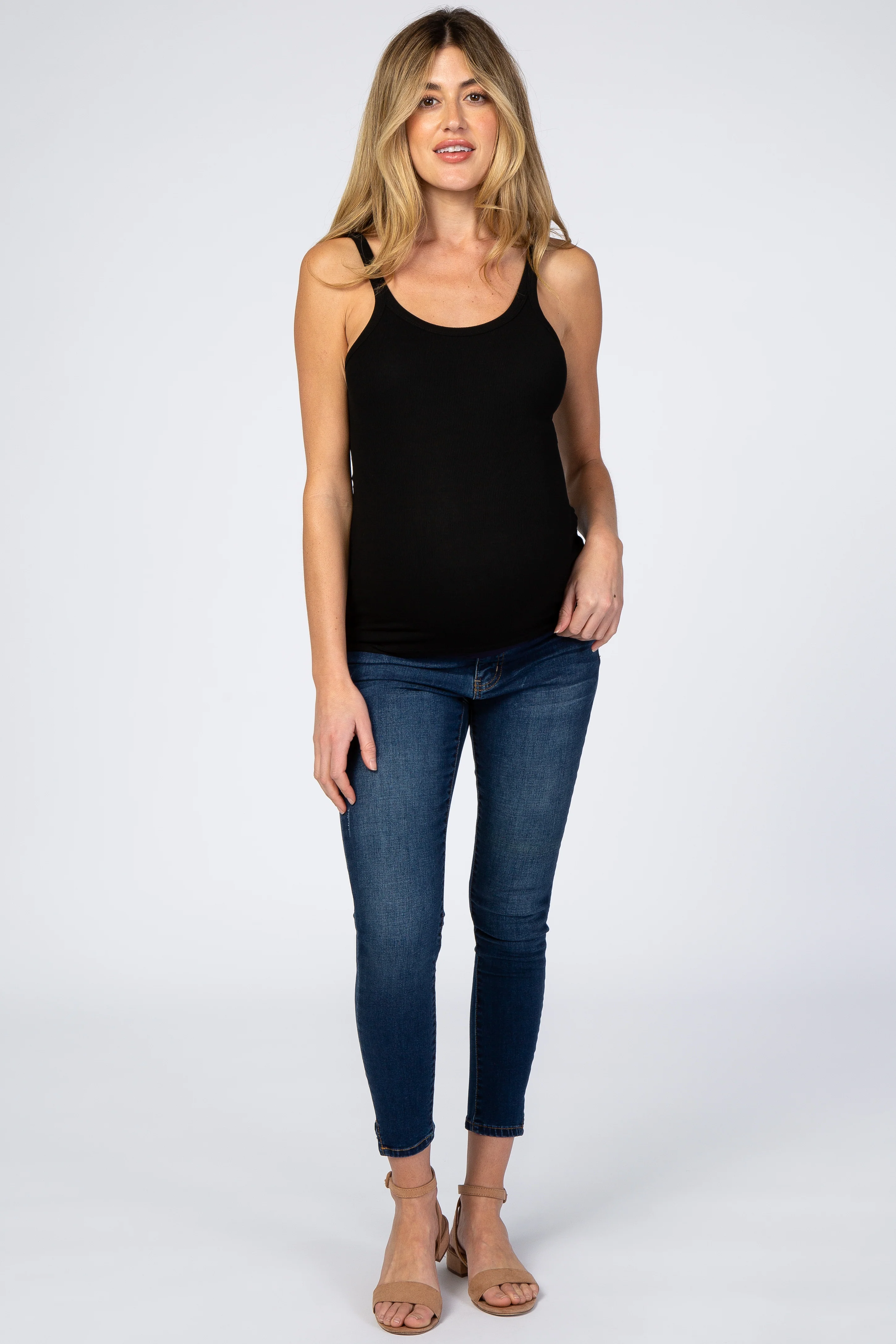 Black Ribbed Maternity Tank Top - Image 4