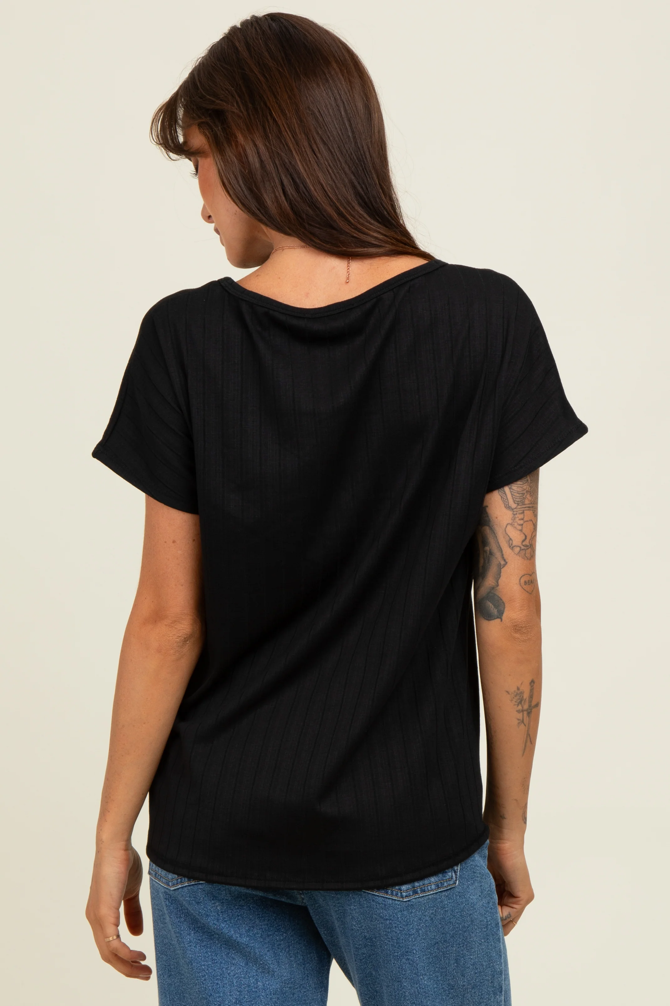 Black Ribbed Relaxed Tee - Image 4