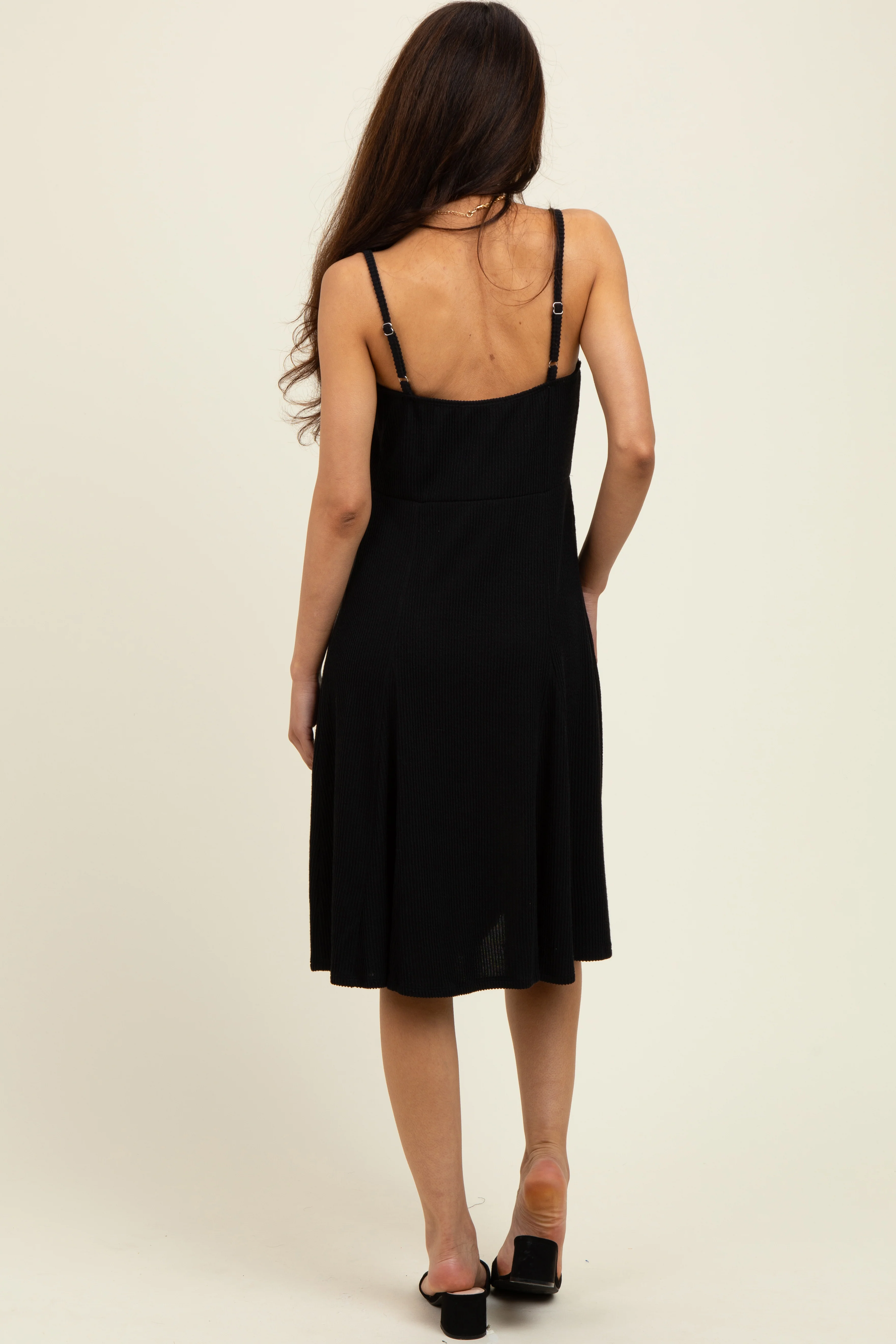 Black Ribbed Sleeveless Skater Dress - Image 3