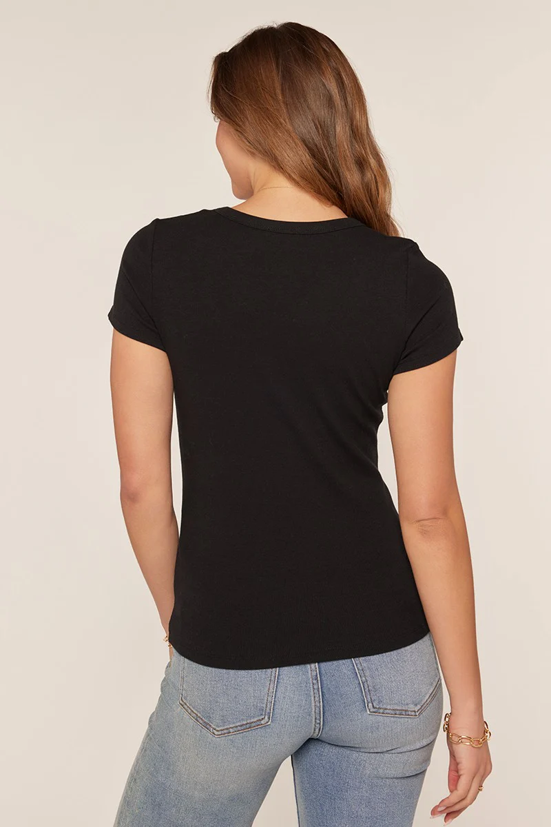 Black Ribbed Square Neck T-Shirt - Image 3