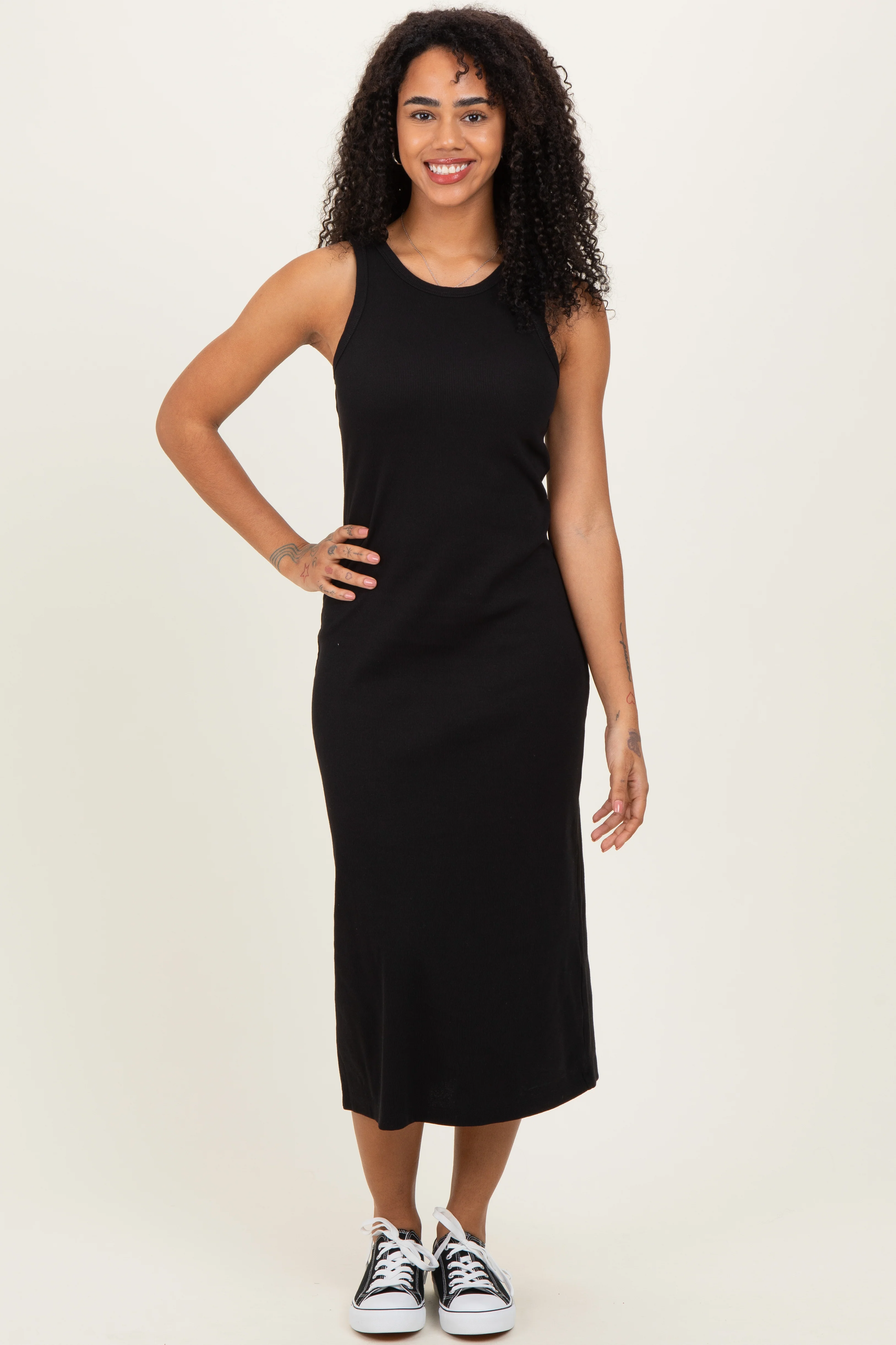 Black Ribbed Tank Midi Dress - Image 2