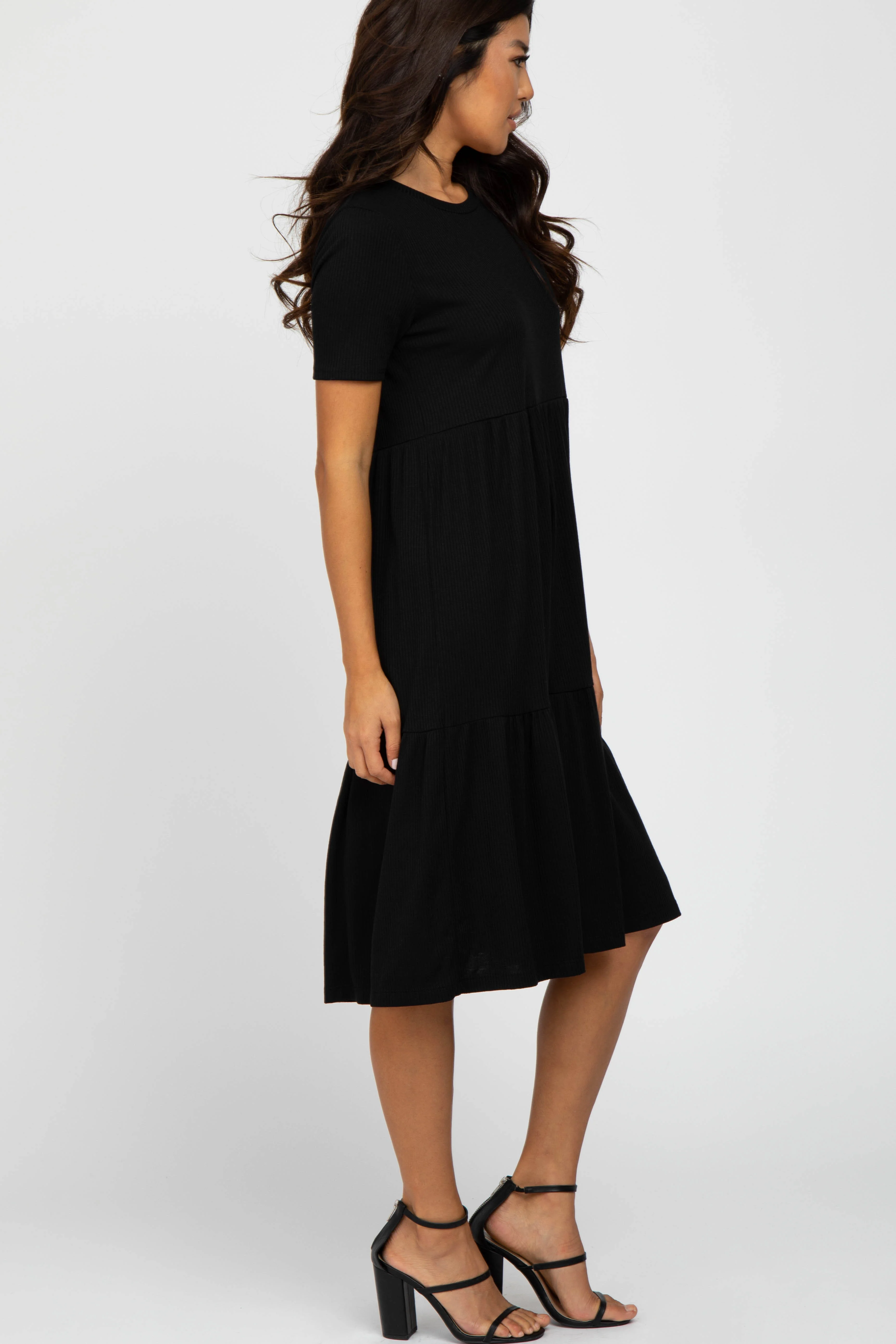 Black Ribbed Tiered Dress - Image 3